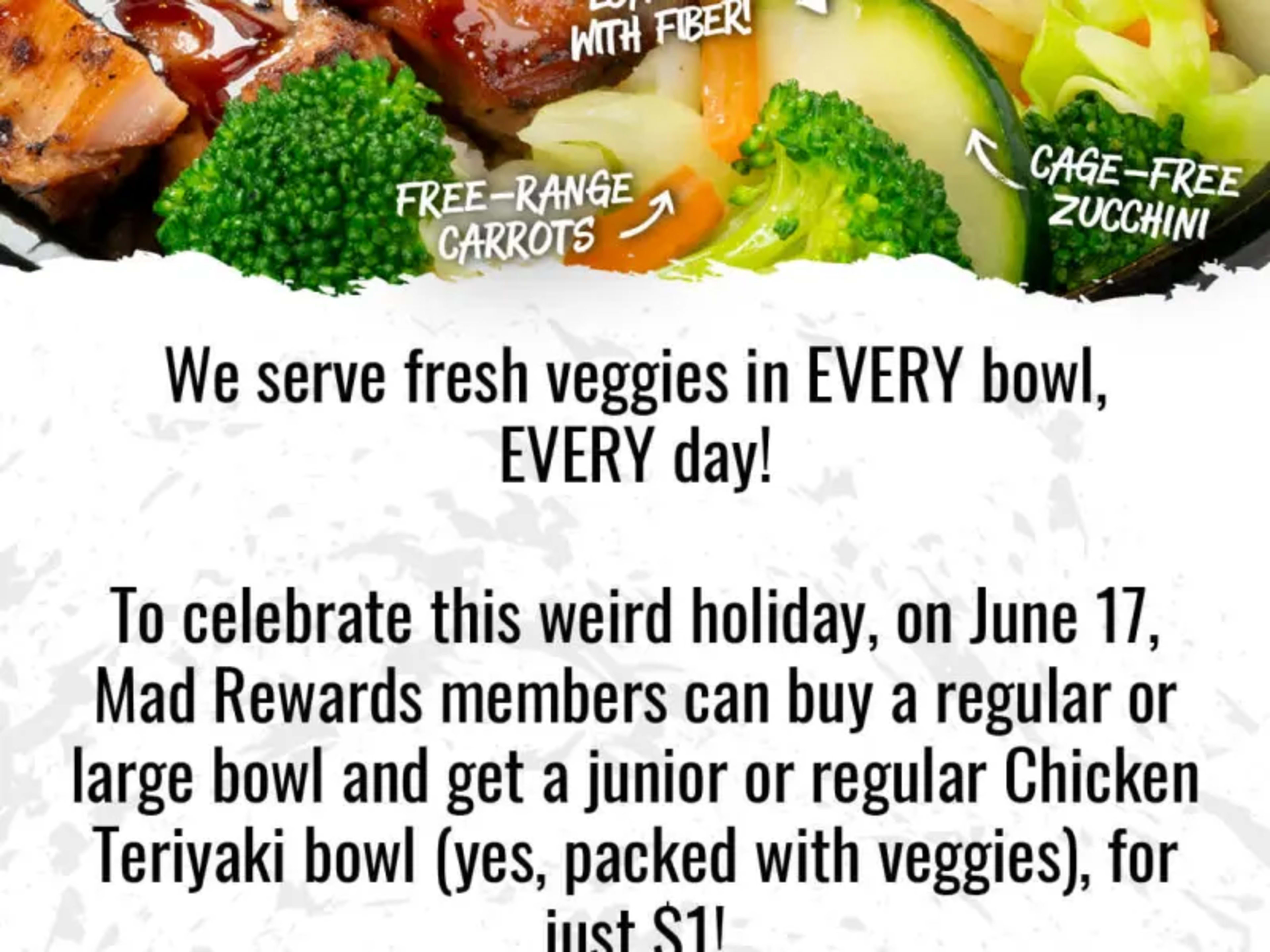 $1 Chicken Teriyaki Bowl - Rewards Members Only