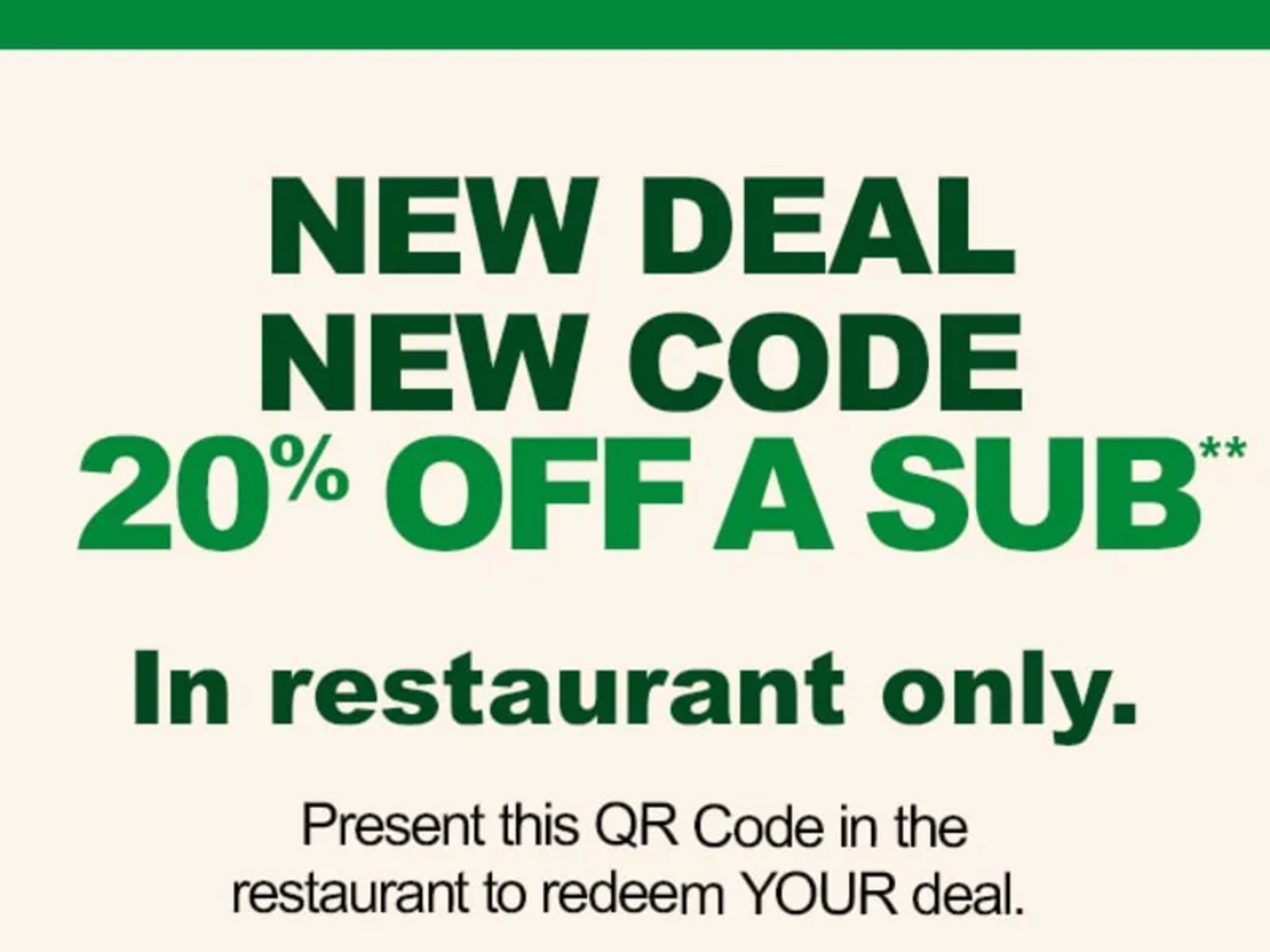 20% Off Sub, Wrap, Salad or Bowl