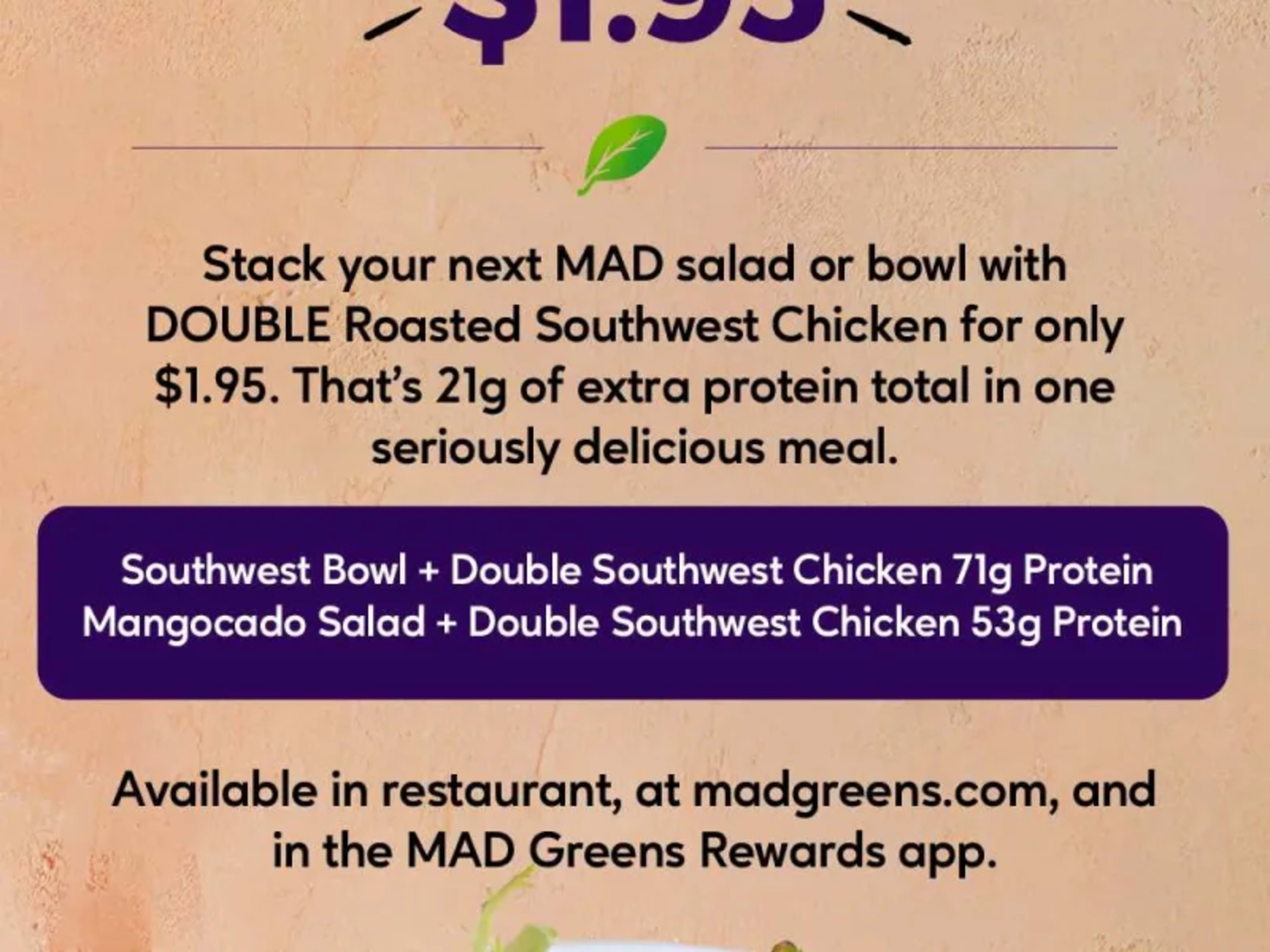 Double Southwest Chicken Add-On for $1.95