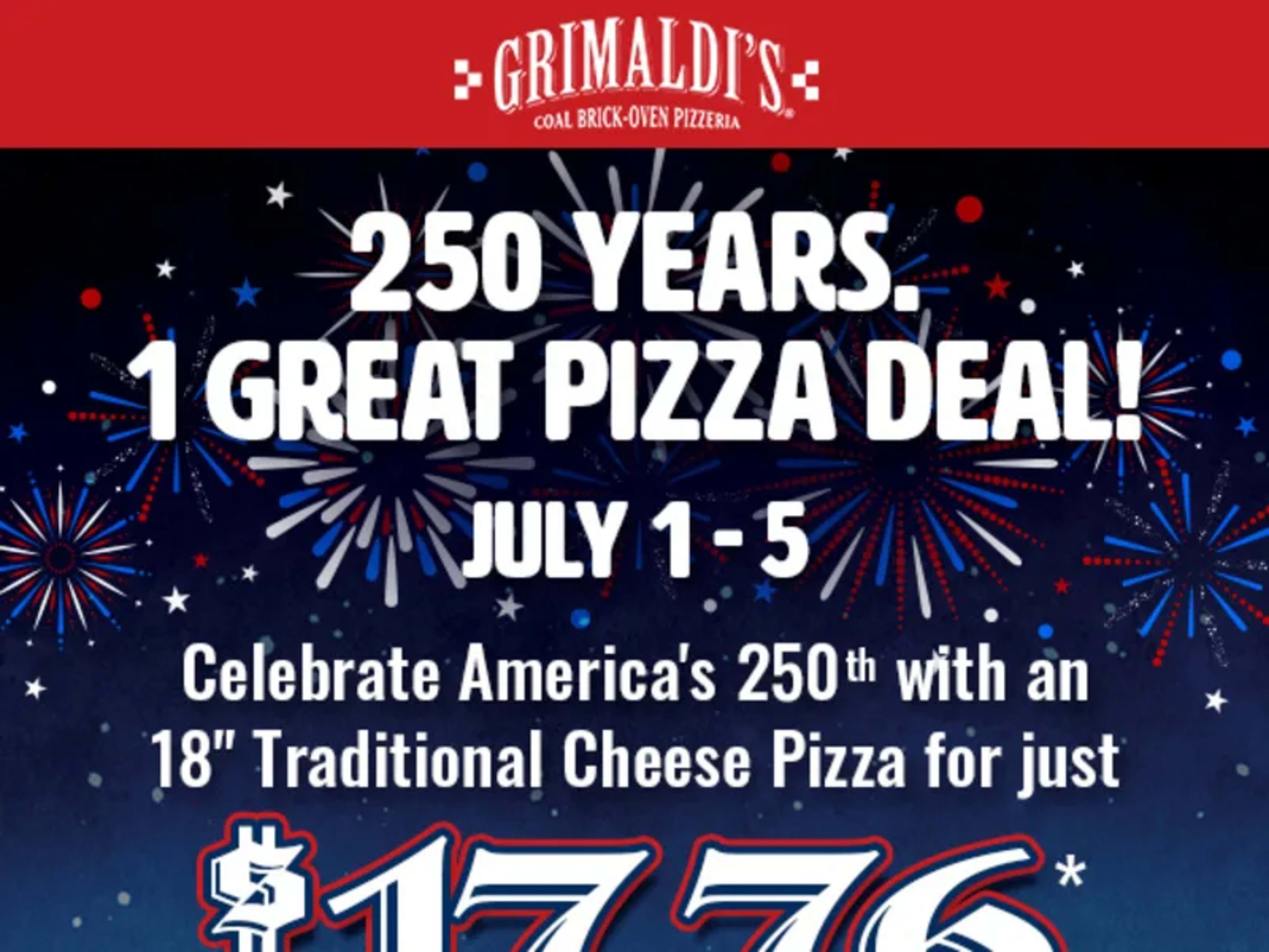 18" Pizza for $17.76 - July 4th Special