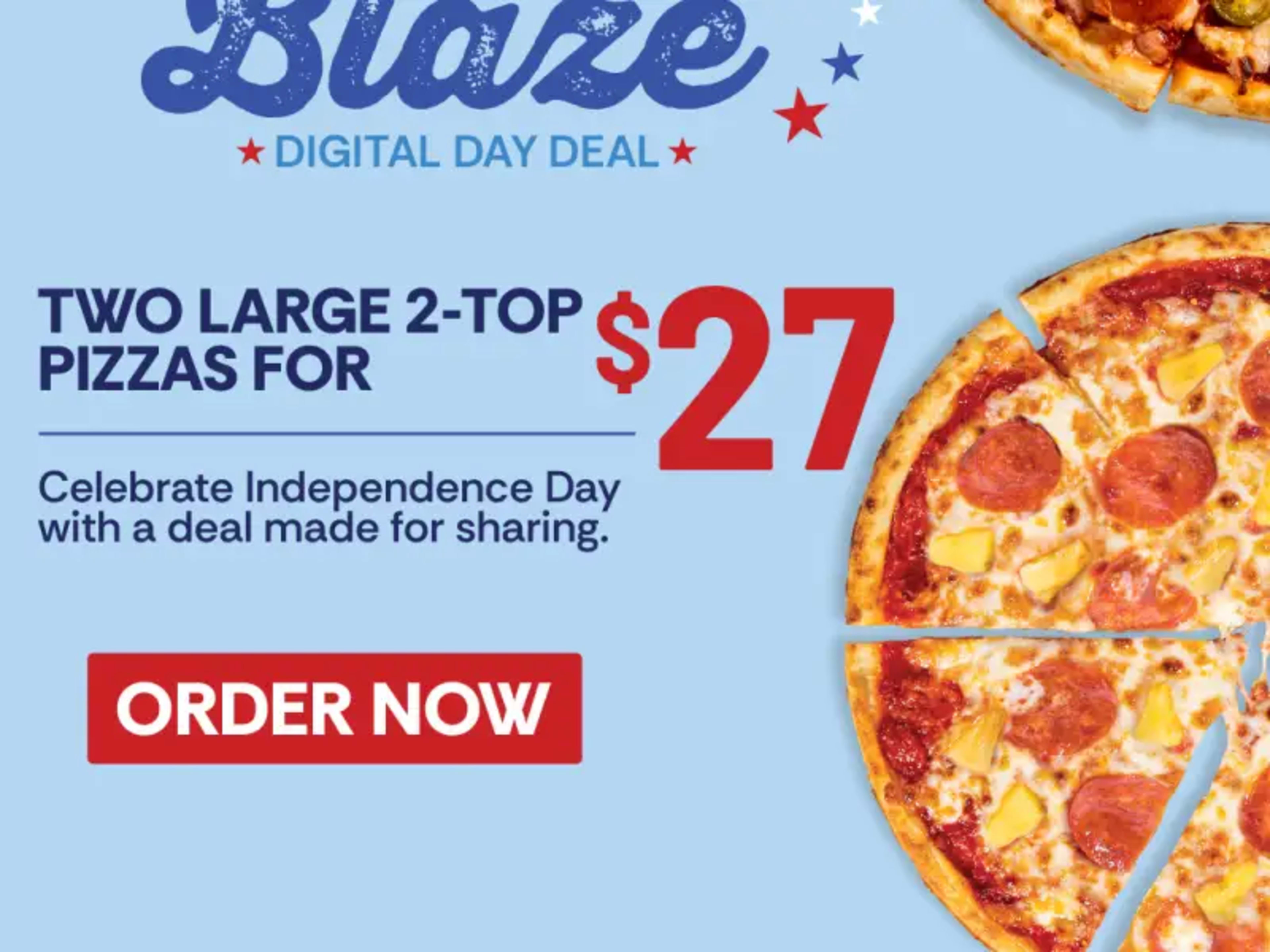 Two Large 2-Topping Pizzas for $27