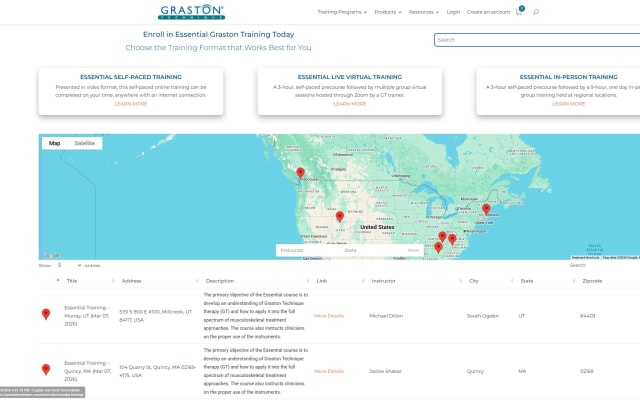 Training page screenshot from the Graston Technique website