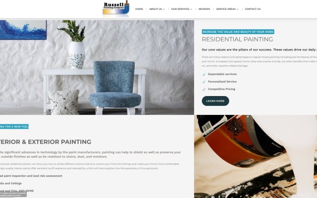 Services page screenshot from the Russell Painting Co. website