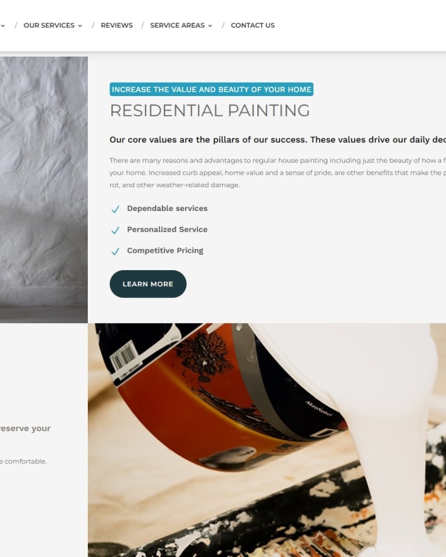 Russell Painting services trust section showing workmanship and service detail framing
