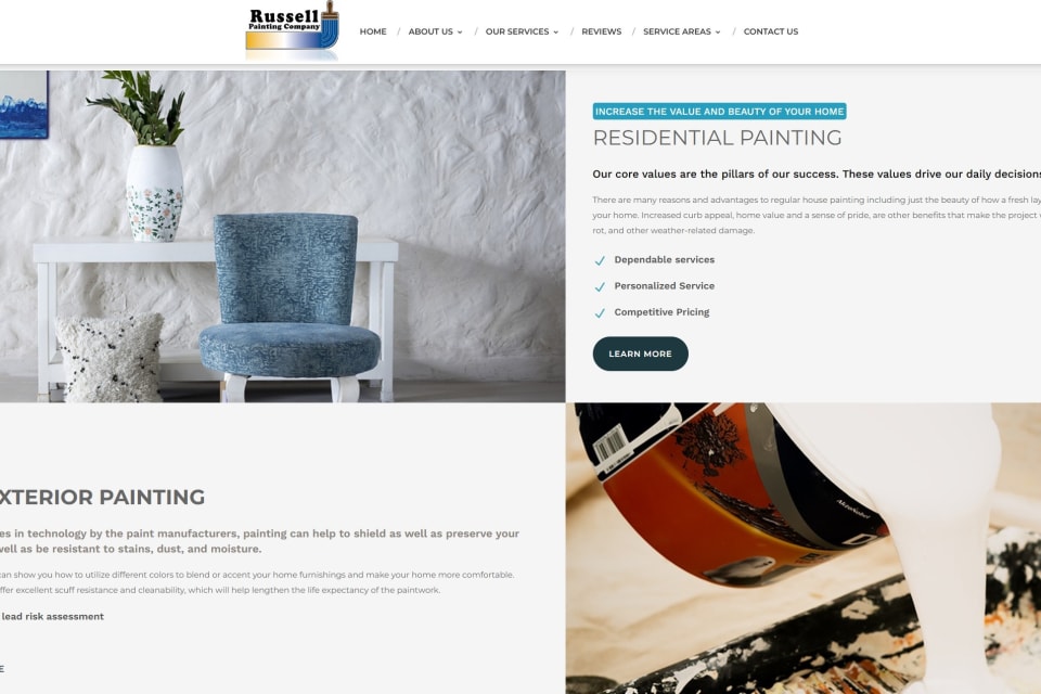 Services page screenshot from the Russell Painting Co. website