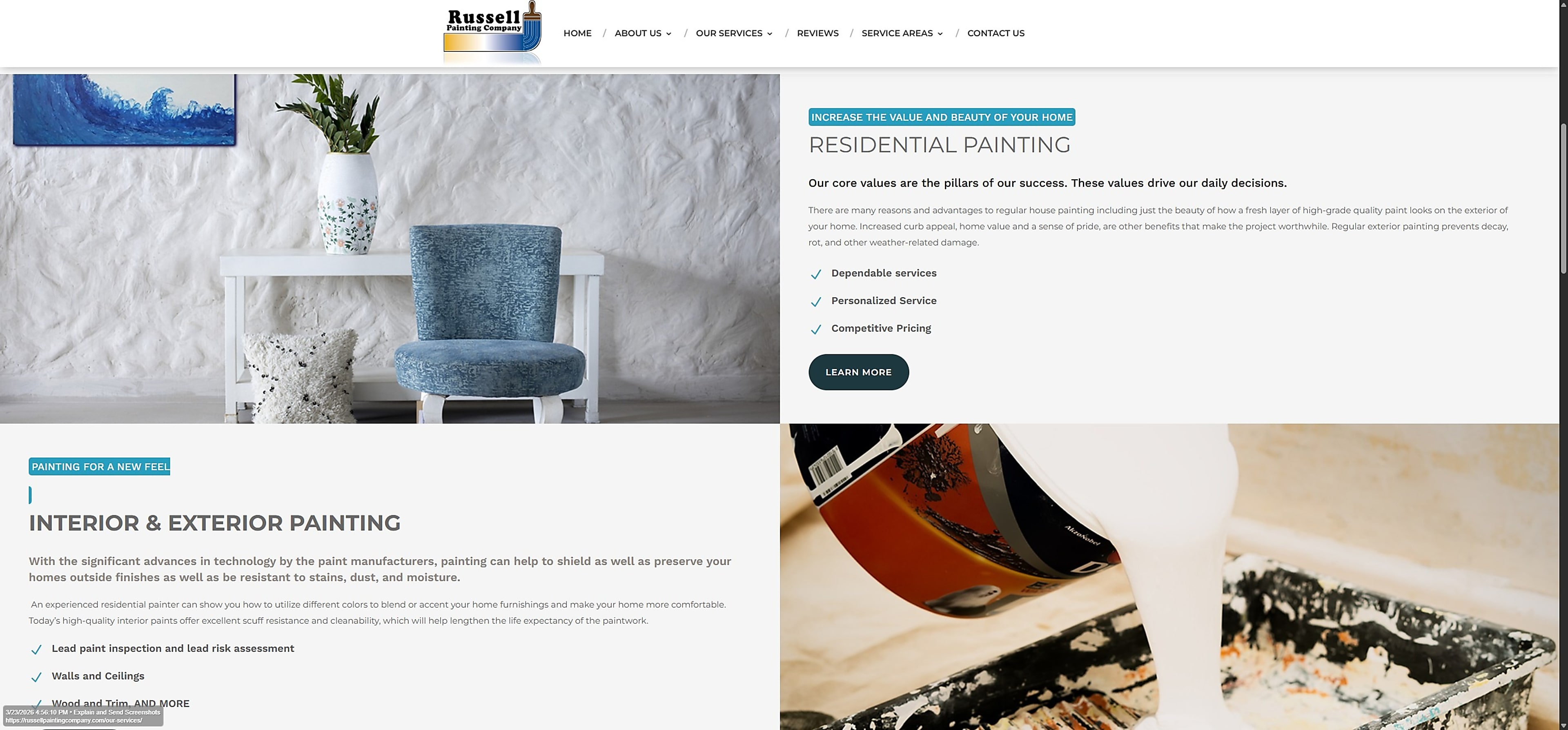Russell Painting services page supporting local discovery and tracked lead generation.