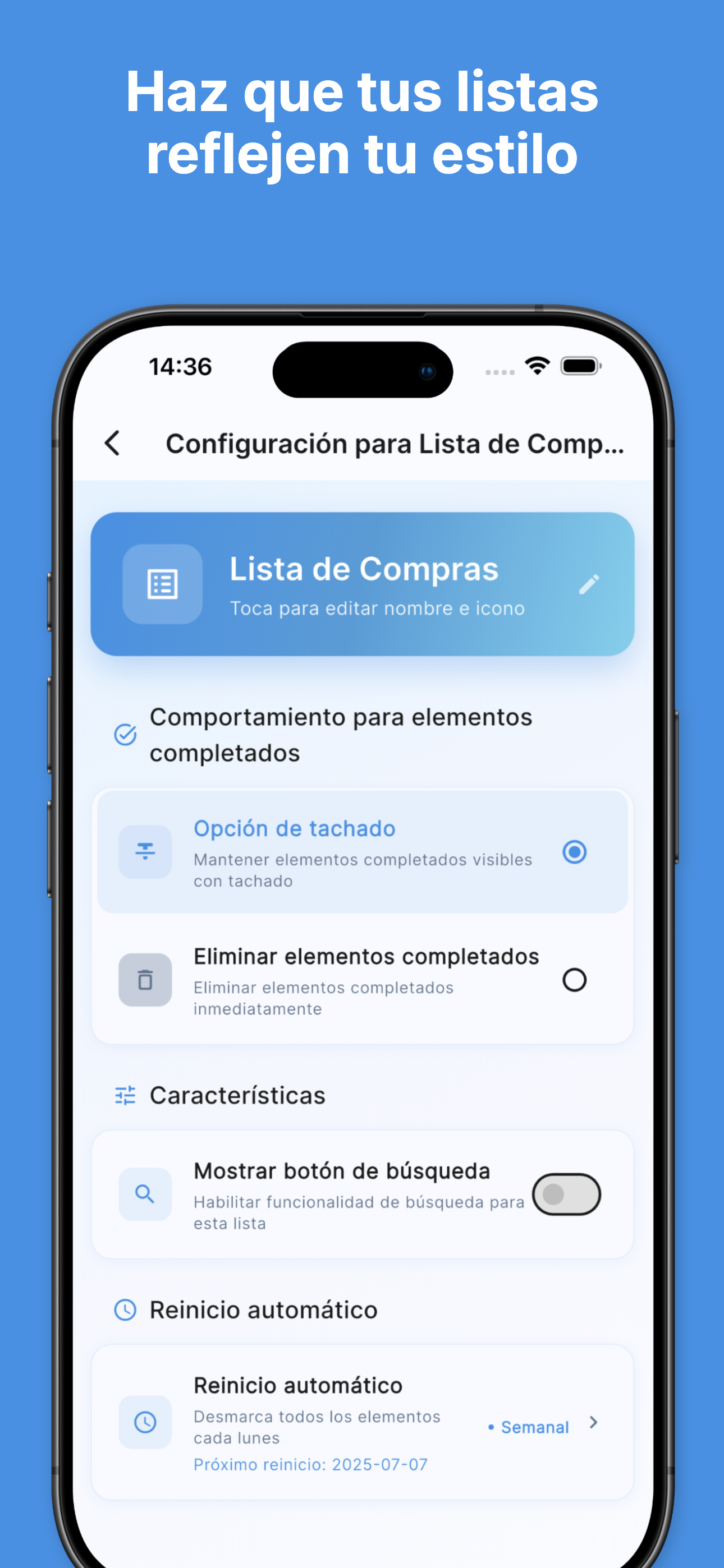Strike-through completion with visual progress tracking