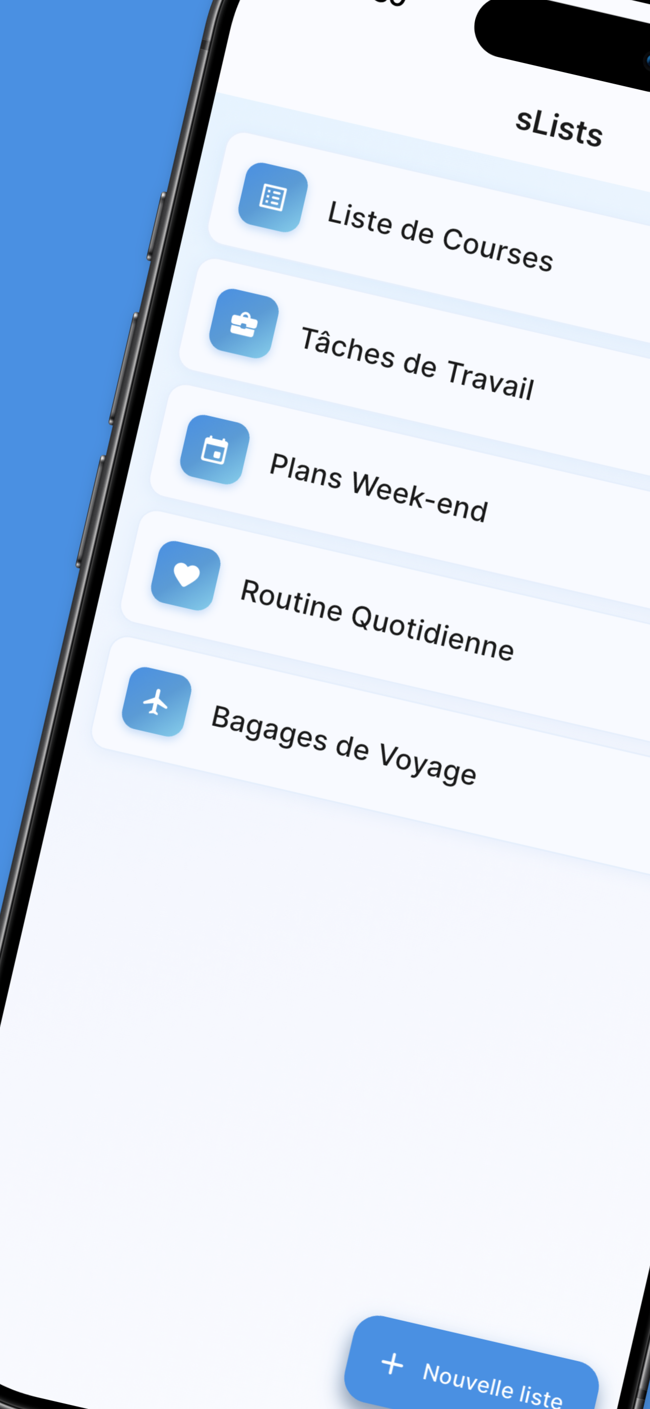 sLists home screen showing organized lists with custom icons