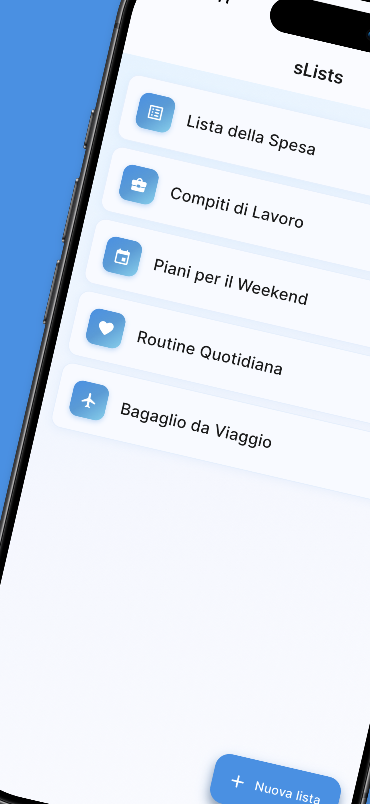 sLists home screen showing organized lists with custom icons