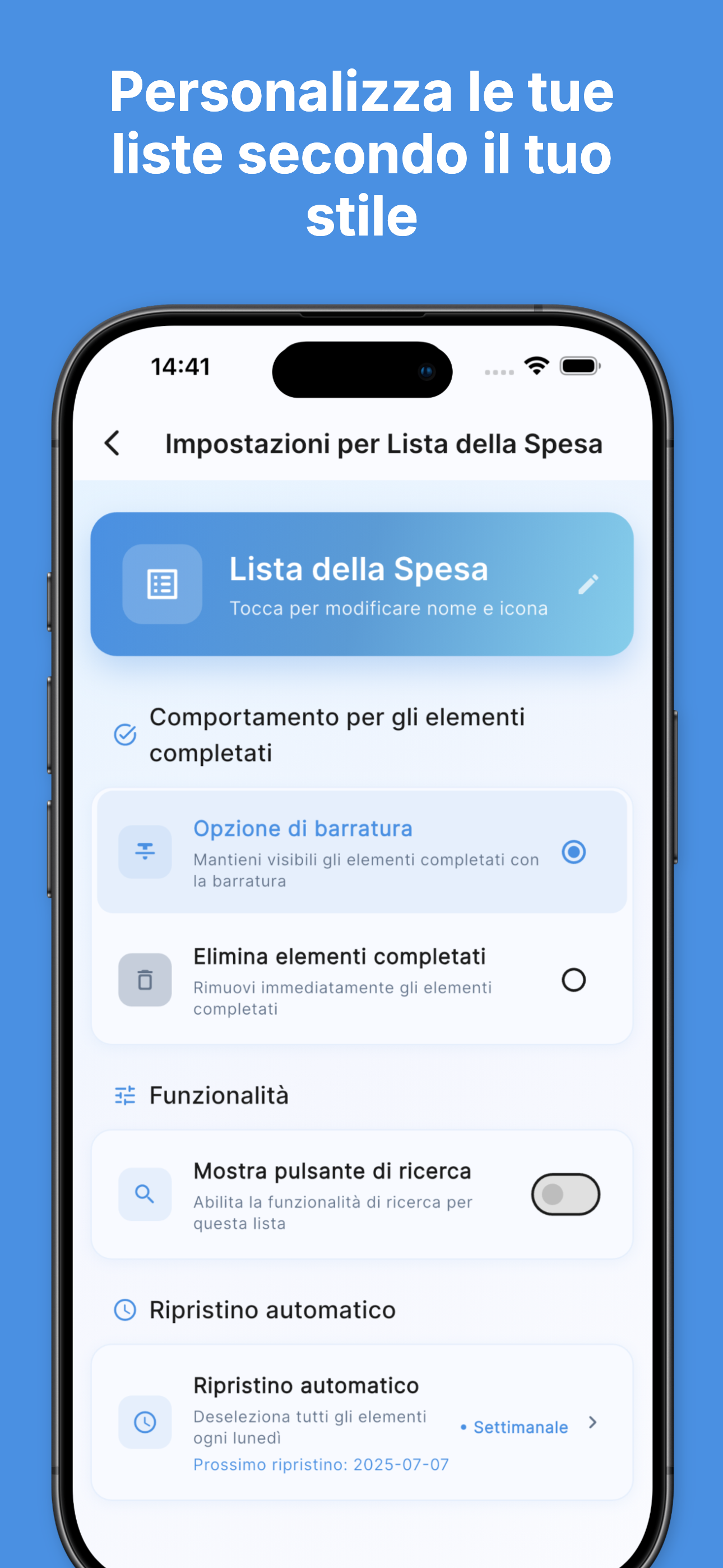 Strike-through completion with visual progress tracking