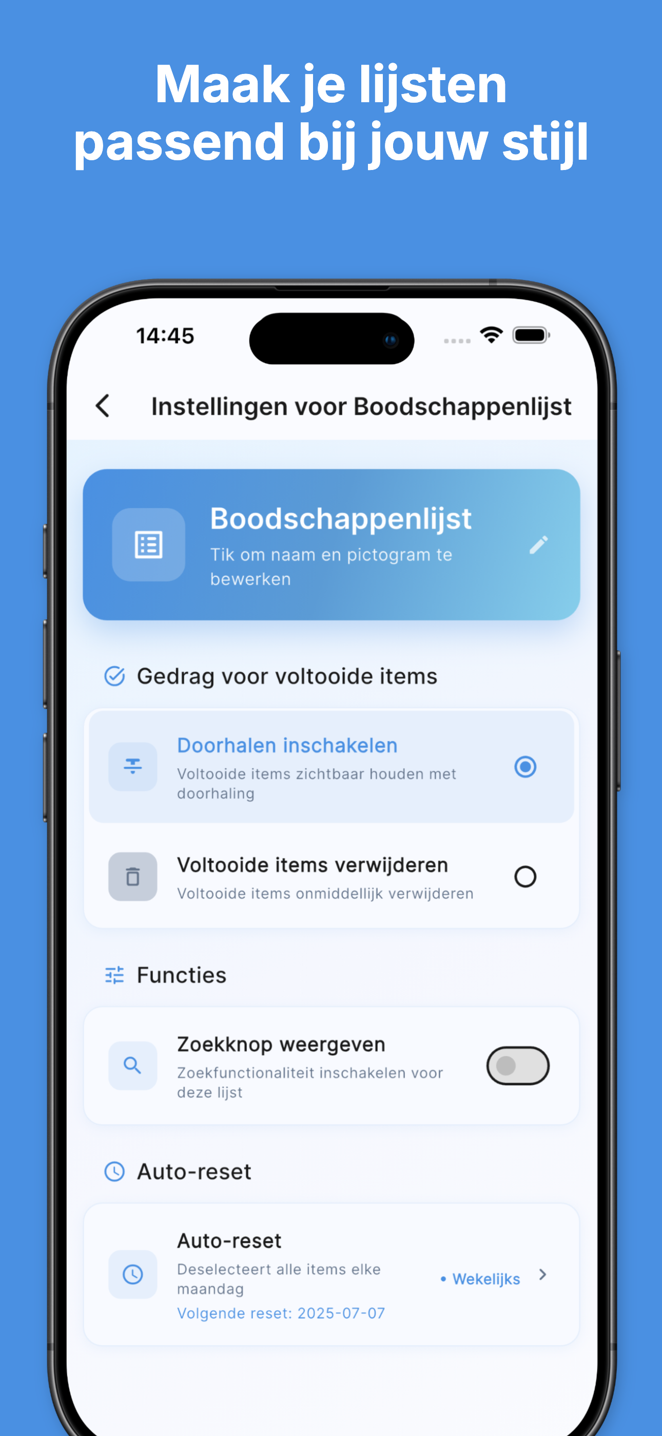 Strike-through completion with visual progress tracking