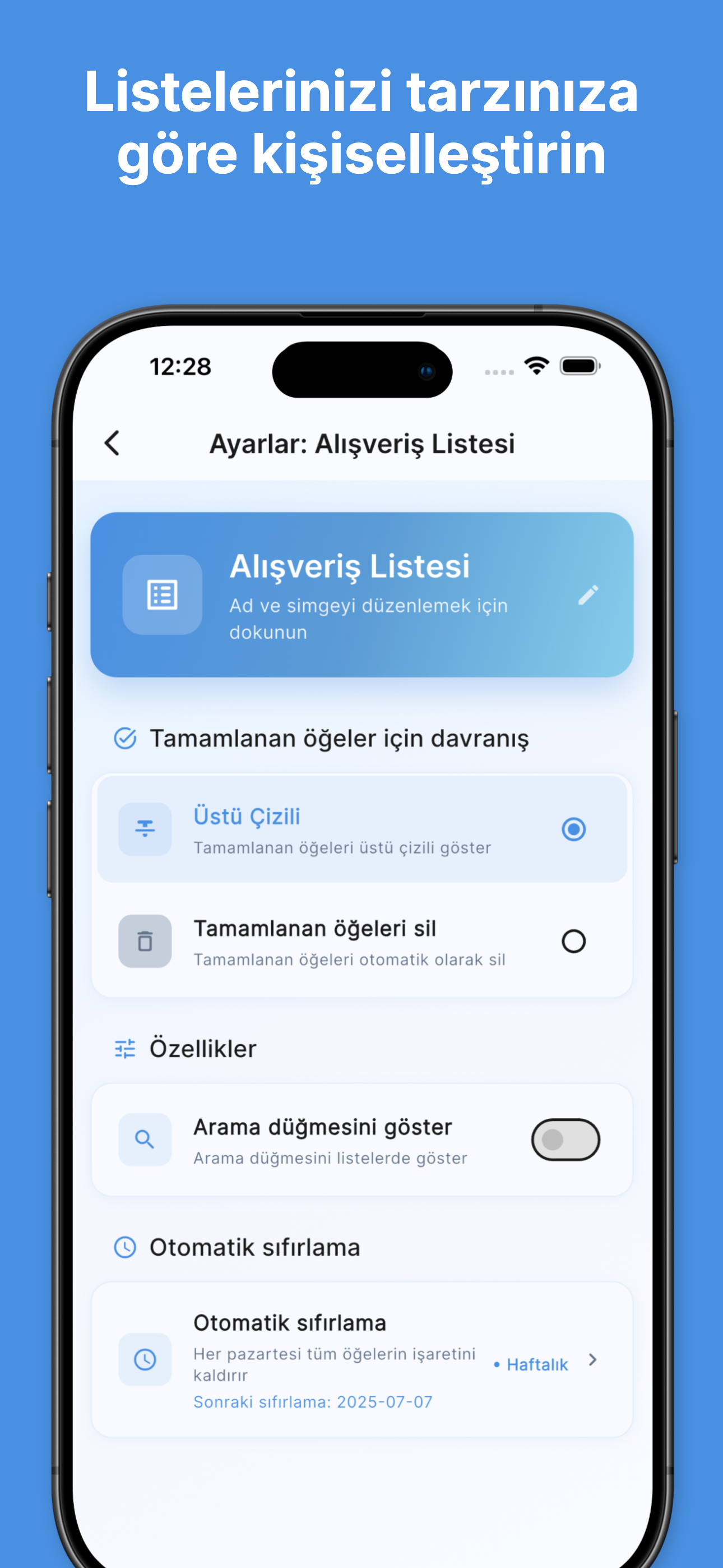 Strike-through completion with visual progress tracking