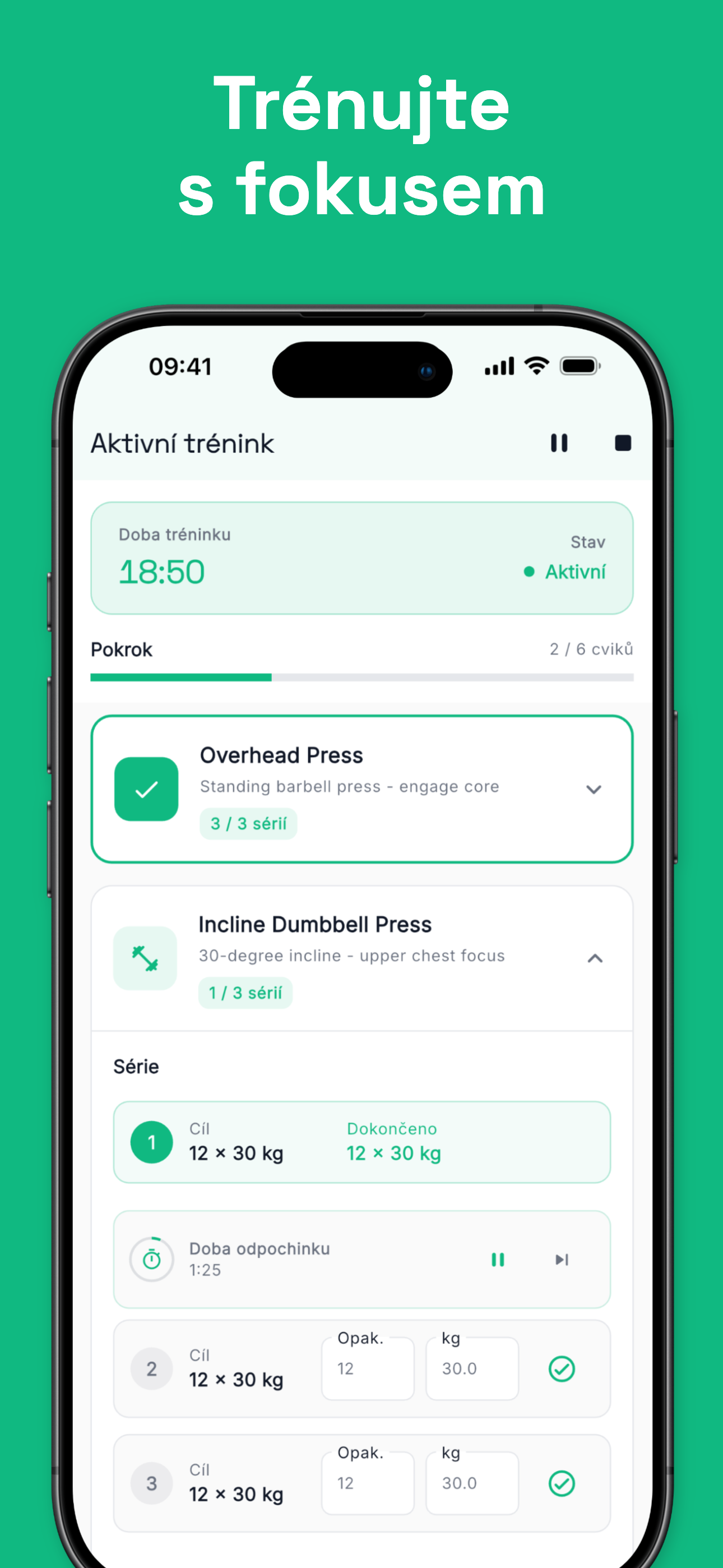 Exercise library with saved movements and templates