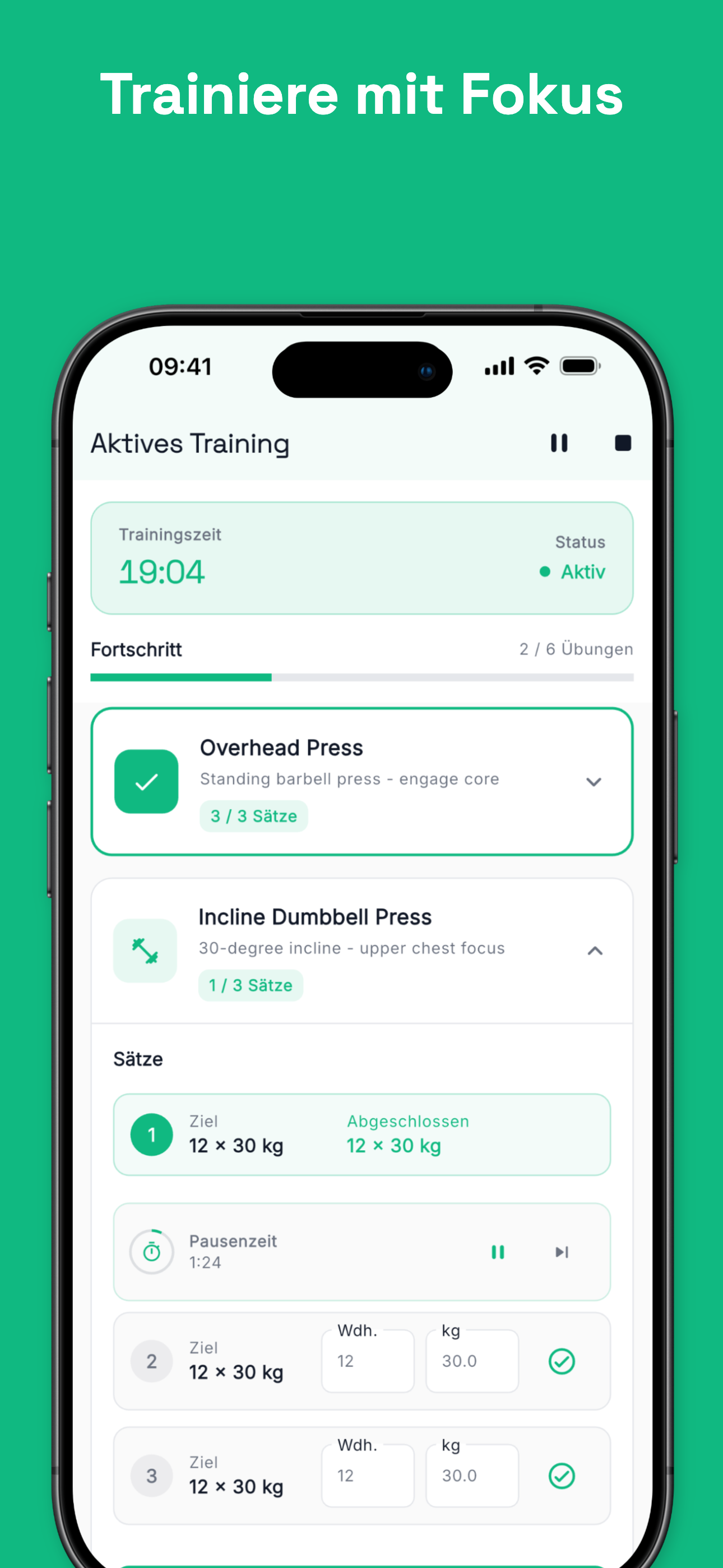 Exercise library with saved movements and templates