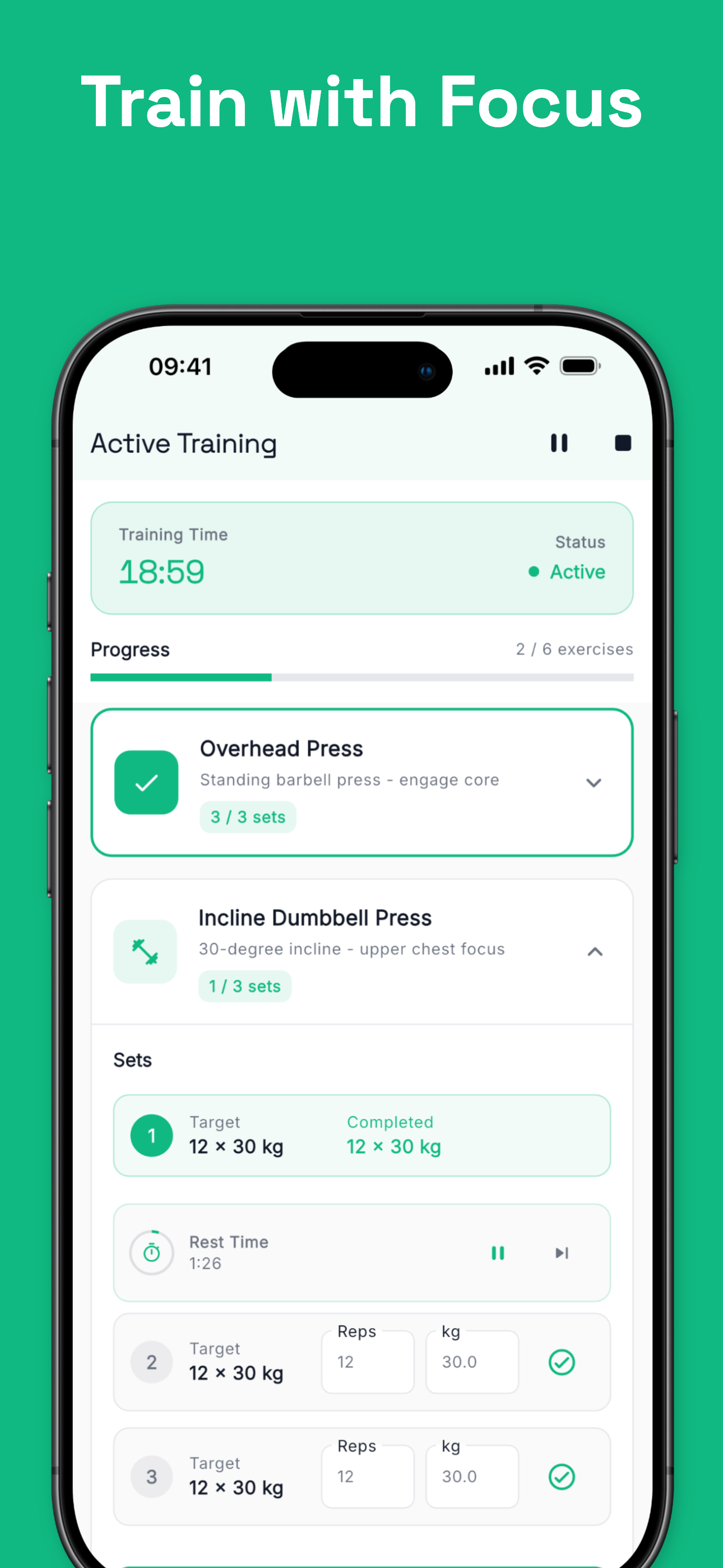 Exercise library with saved movements and templates