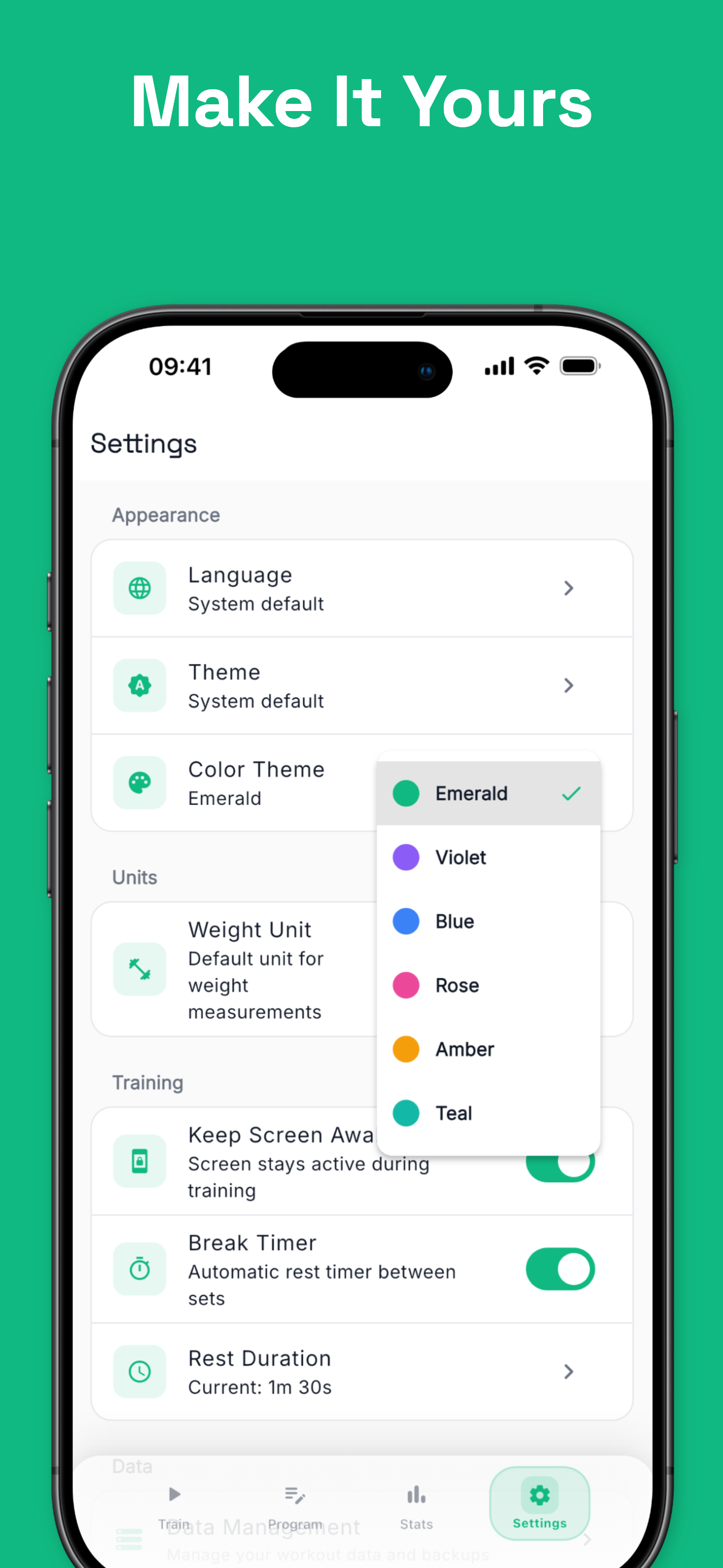 Exercise details with weight and rep tracking