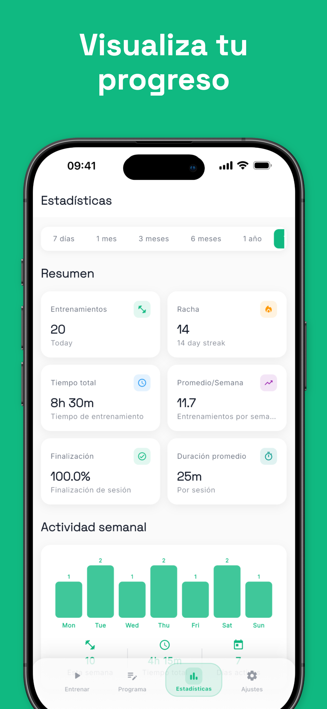 Live workout session tracking with timer and progress
