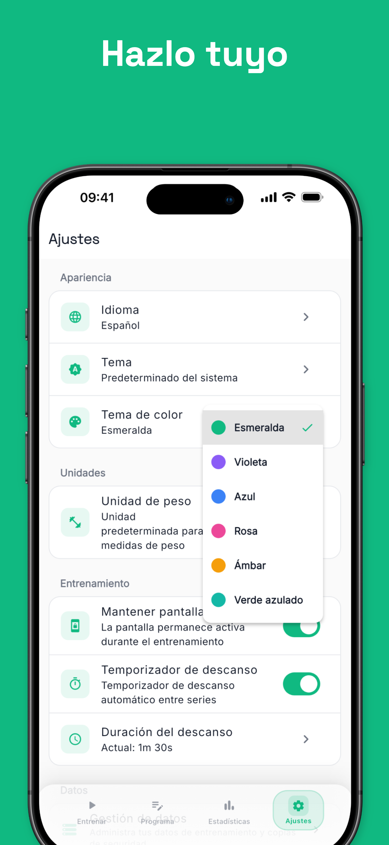 Exercise details with weight and rep tracking