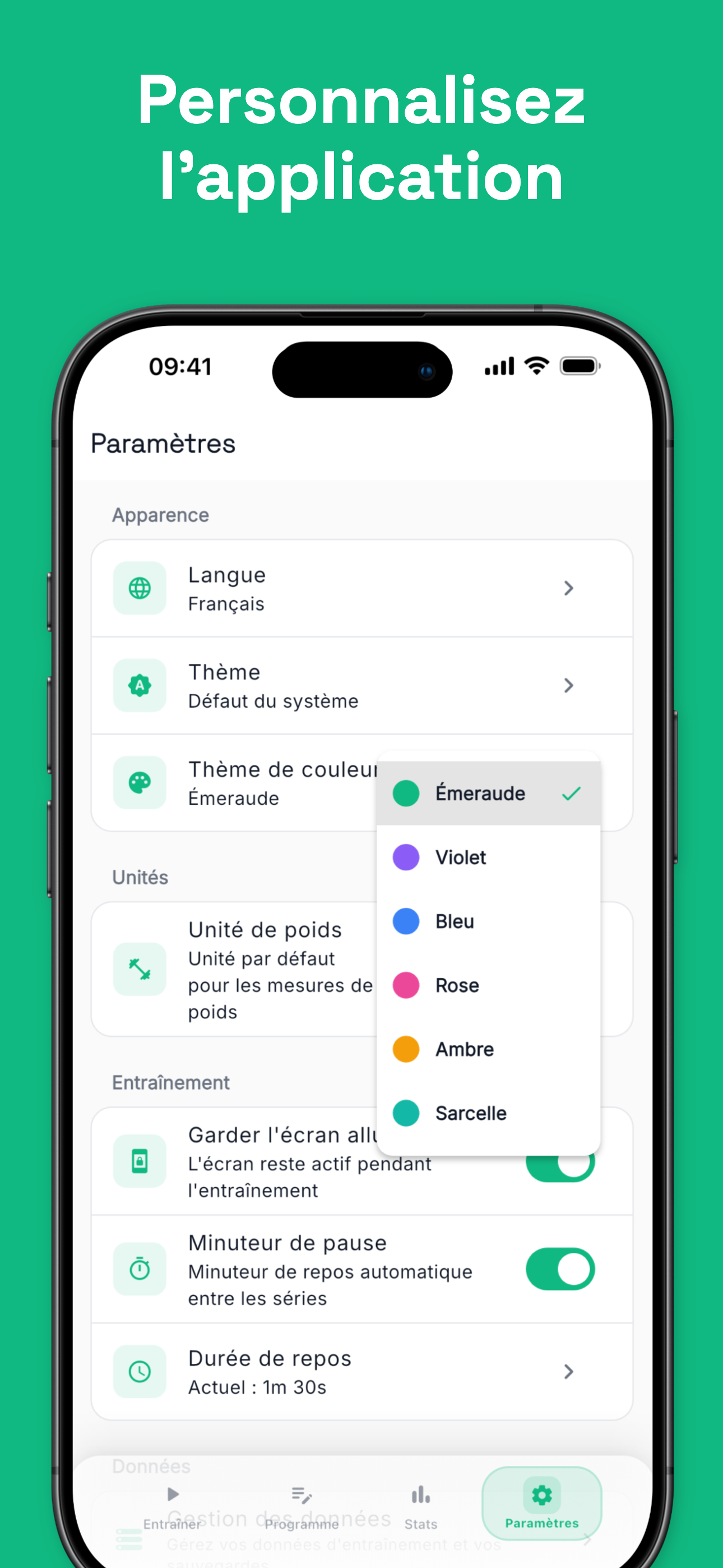 Exercise details with weight and rep tracking