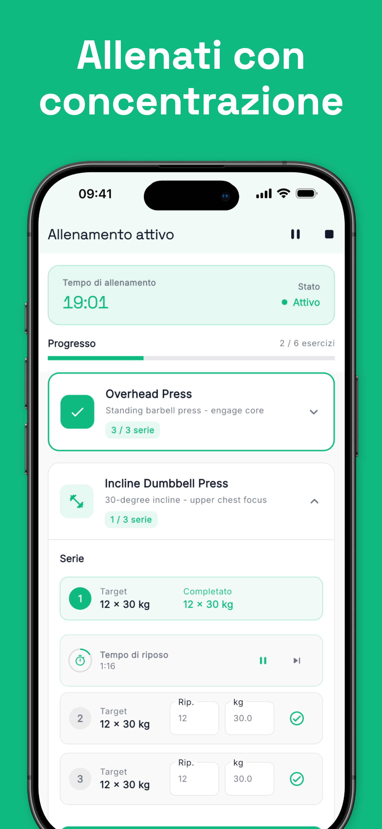 Exercise library with saved movements and templates