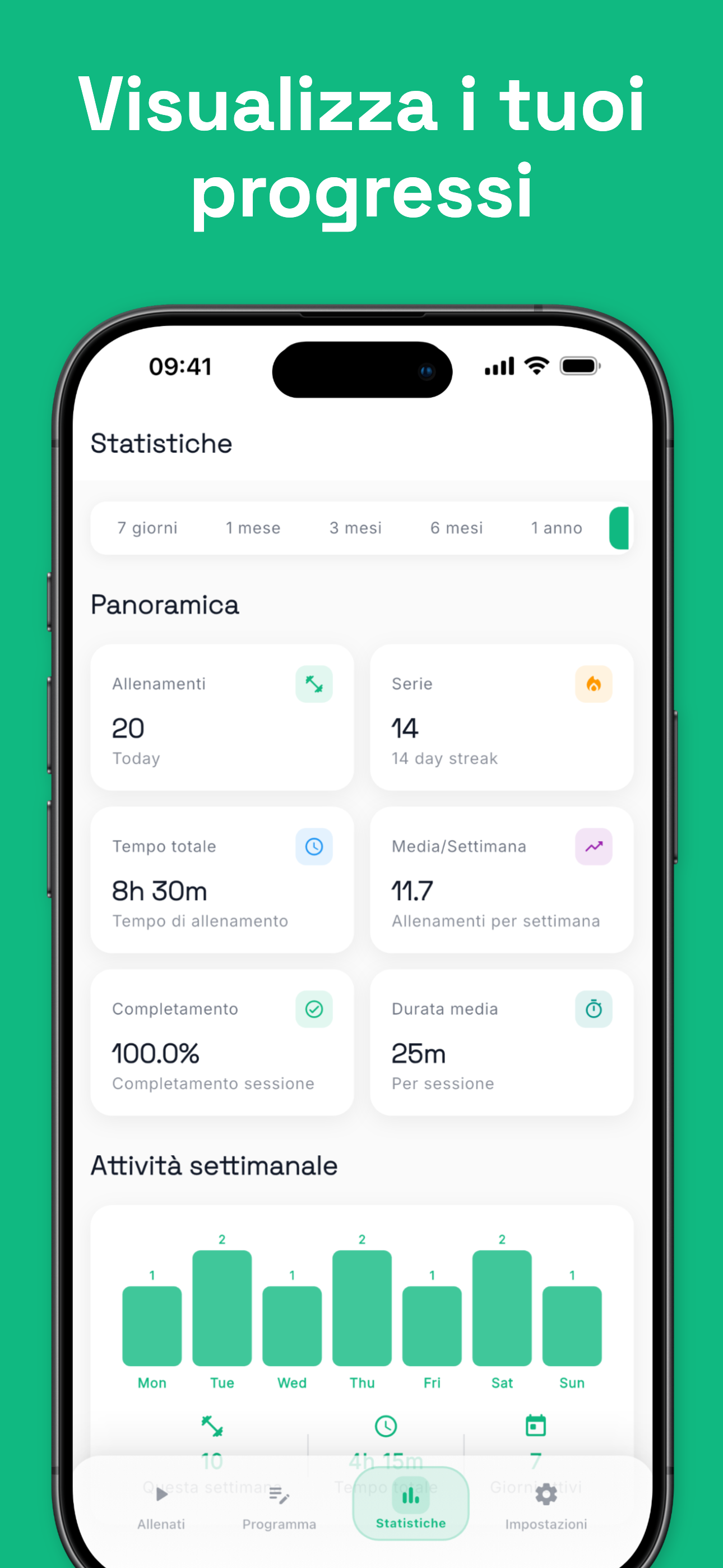 Live workout session tracking with timer and progress