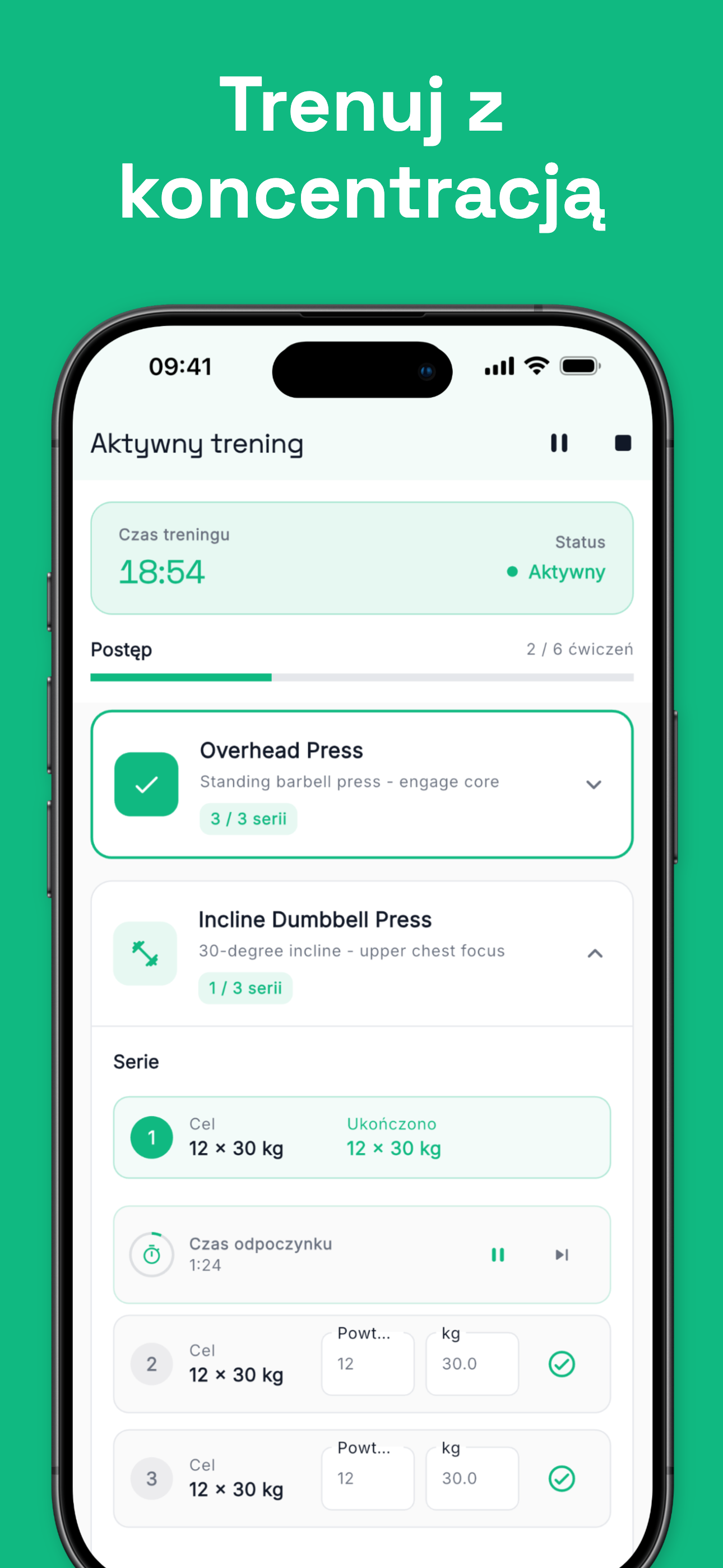 Exercise library with saved movements and templates