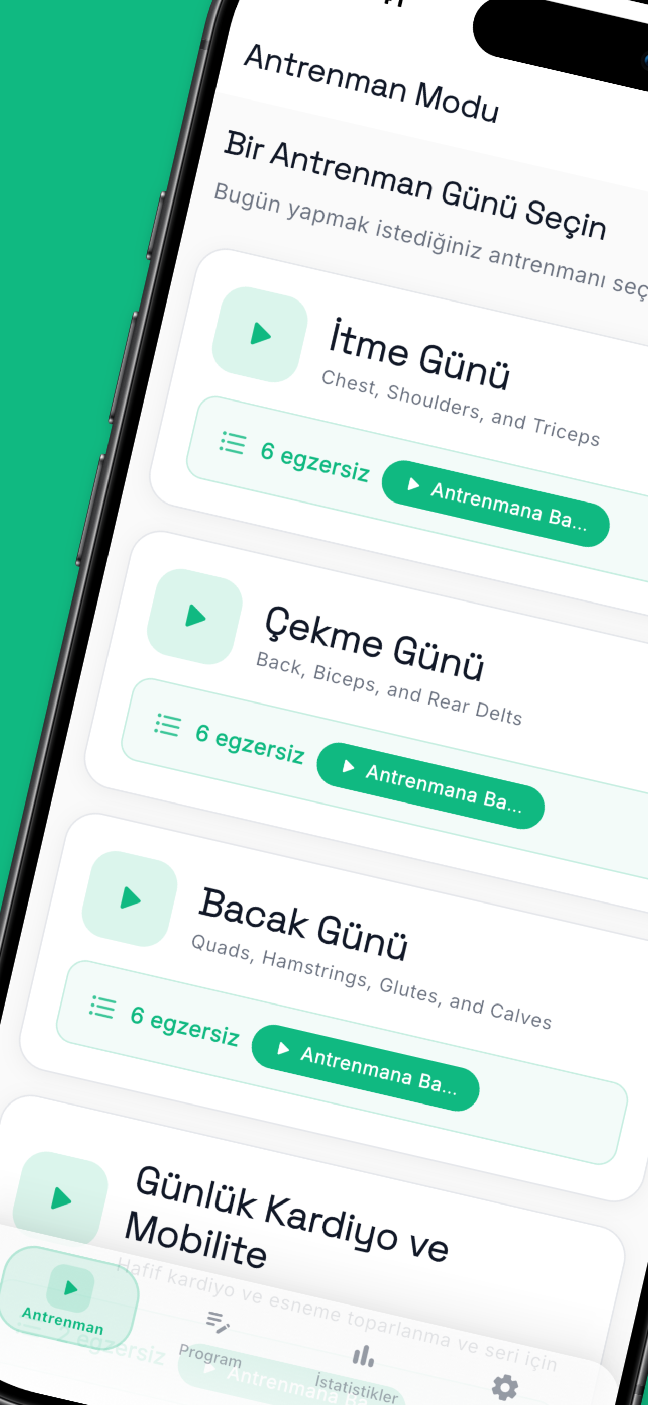 sTrain app home screen showing workout programs and training plans