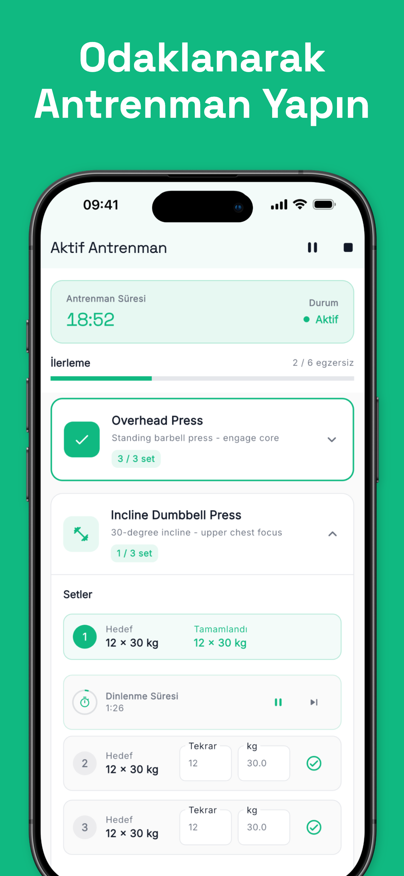 Exercise library with saved movements and templates