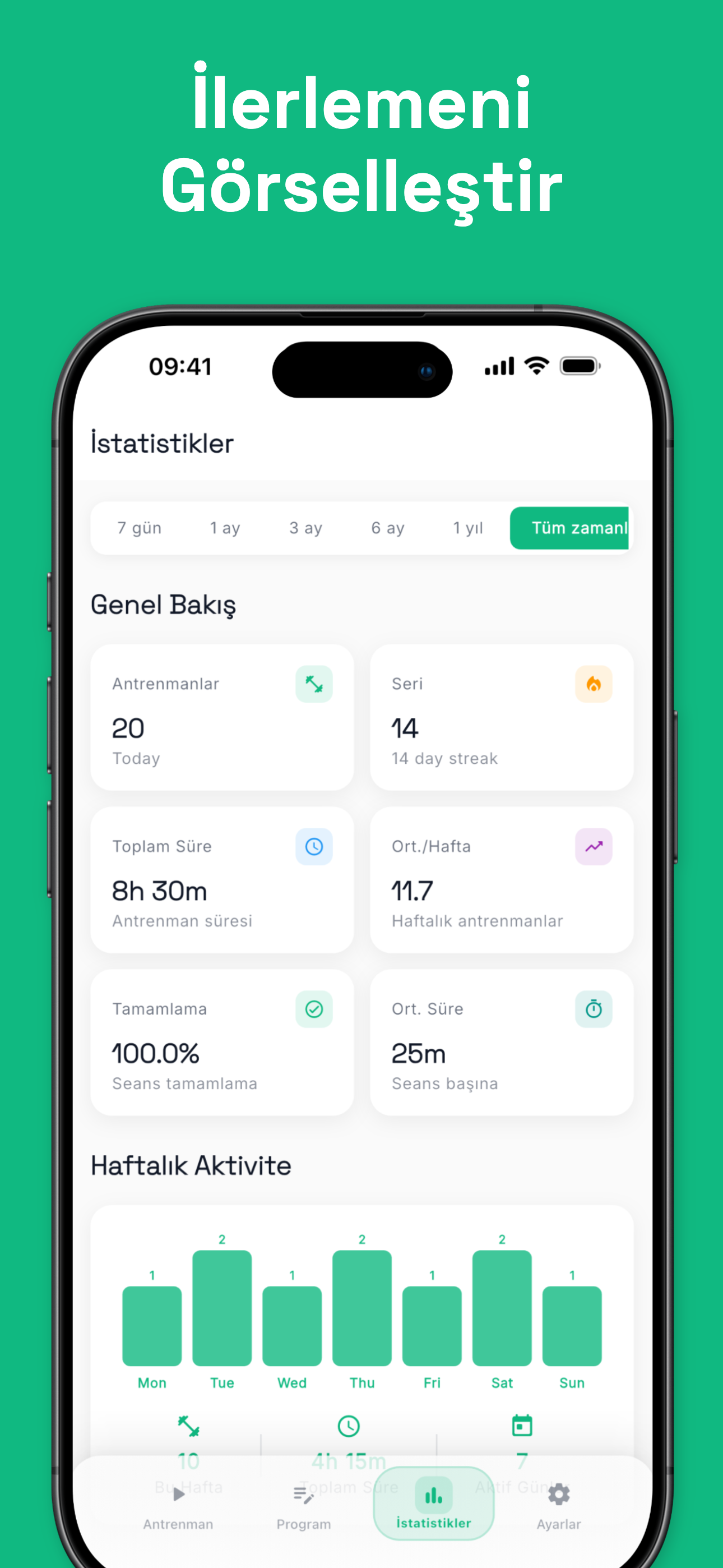 Live workout session tracking with timer and progress