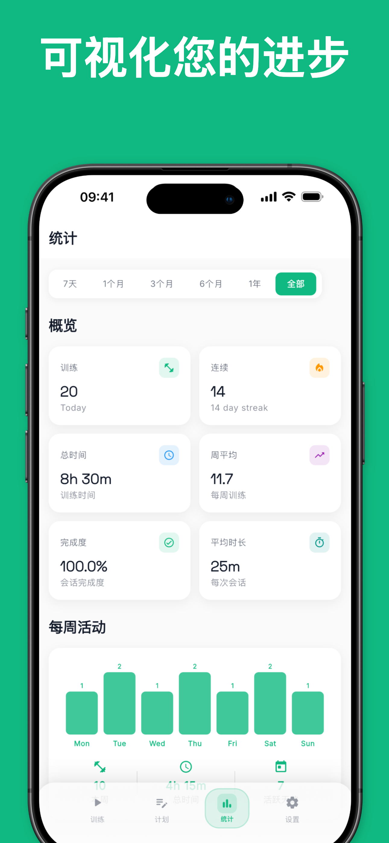 Live workout session tracking with timer and progress