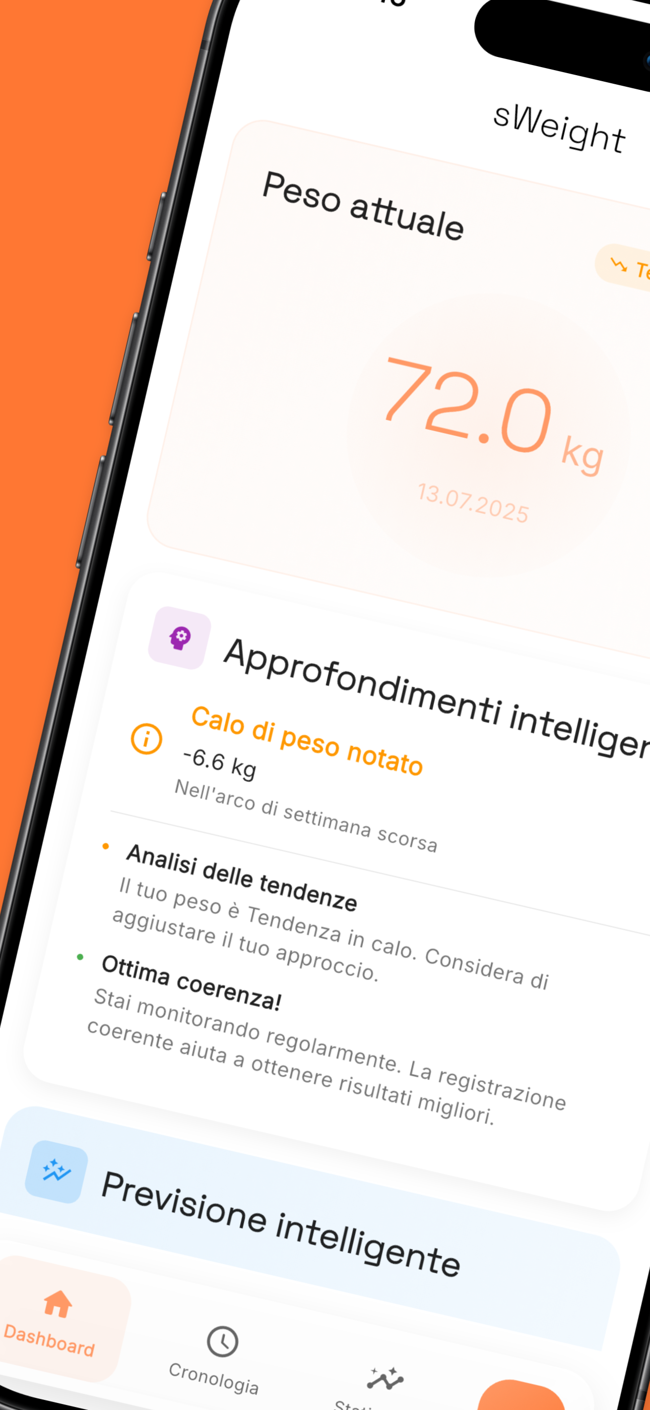 sWeight dashboard showing weight trends and AI insights