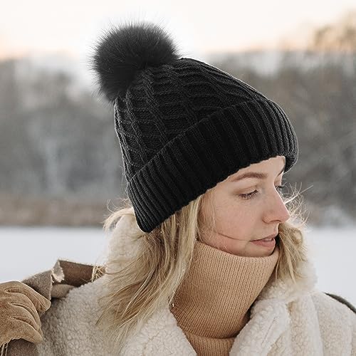 Vue 6 de Bonnet Femme Hiver Pompon