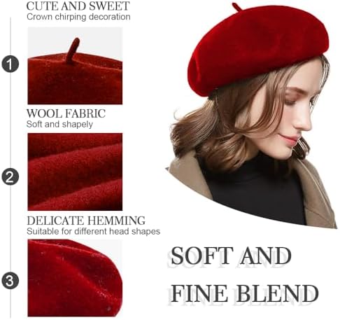 Vue 3 de Beret Laine Femmeberet Basqueberet