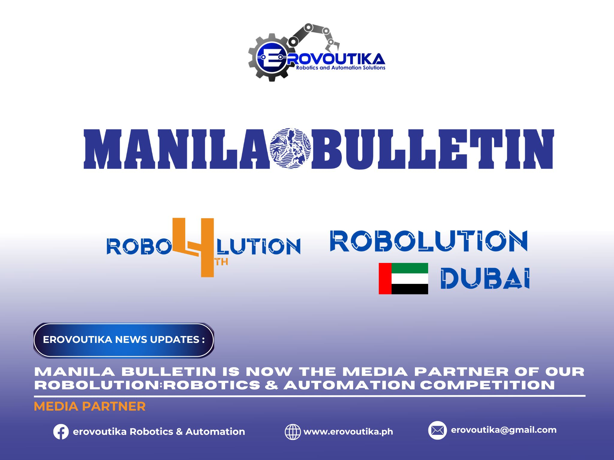 We’re excited to announce that MANILA BULLETIN is now our official media partner for Robolution: Robotics & Automation Competition! 📰🤖