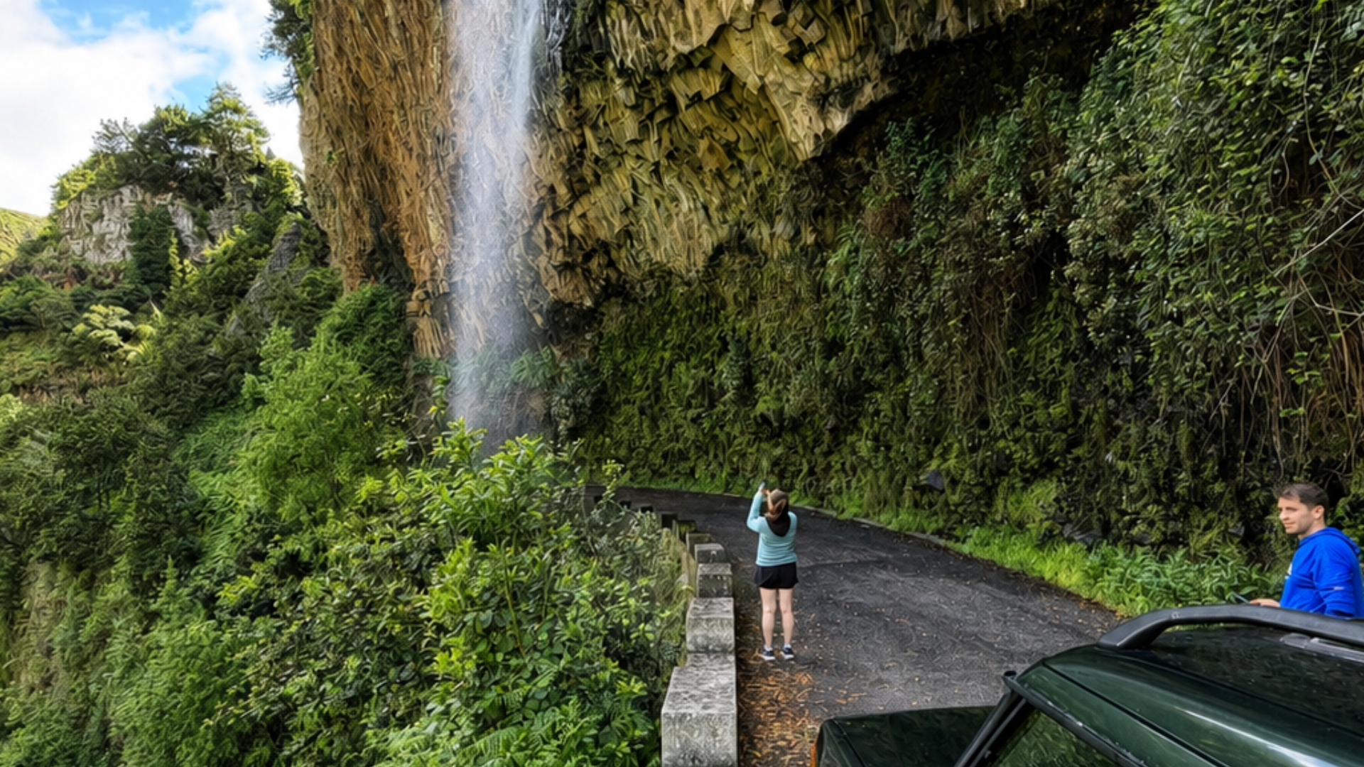 Waterfall along the Madeira tour route