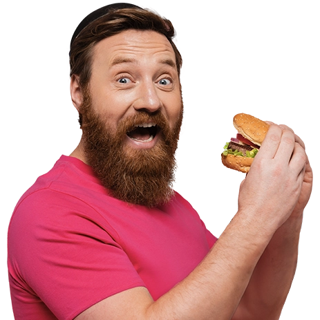 Man eating hamburger