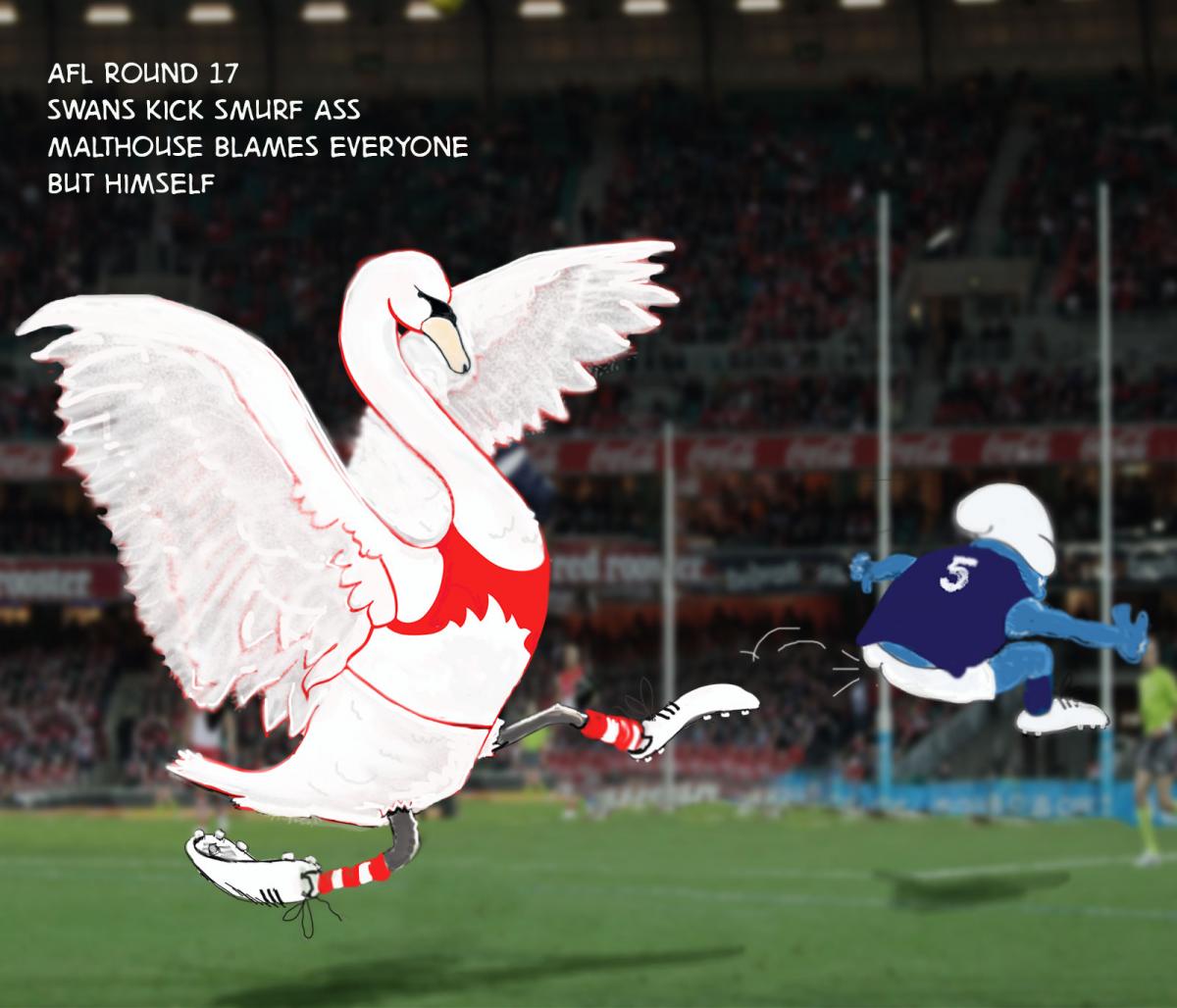 Swans Kick Smurf Ass