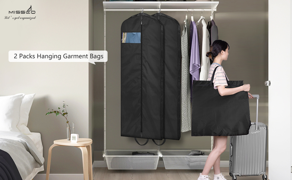 MISSLO 65 Long Garment Bags for Travel Dress Bags Wedding Dress Cover  Waterproof Clothing Bags Storage Traveling Clothes Protector for Closet