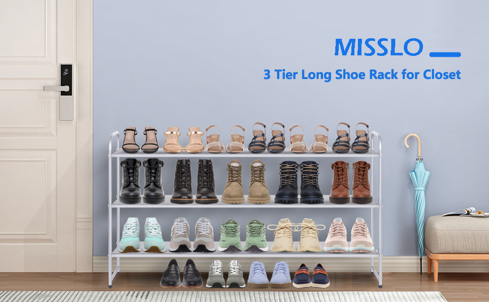 3-Tier Long Shoe Rack for Closet Metal Wide Shoe Organizer for Entryway,  Bedroom, Floor, Holds 24 Pairs Men Sneakers Stackable - AliExpress