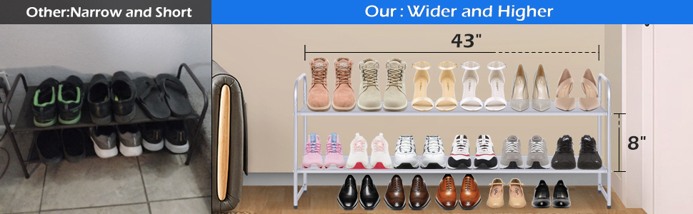 KEETDY 2-Tier Long Shoe Rack for Closet Entryway Shoe Organizer for 18  Pairs Sneakers, Metal Stackable Shoe Storage Shelf with Wire Grid for  Bedroom