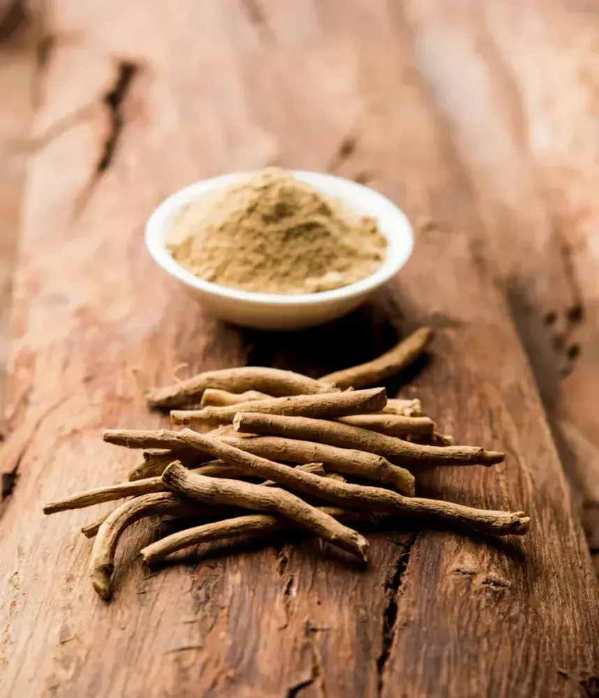 Ashwagandha root and powder used as an adaptogen for stress reduction and relaxation