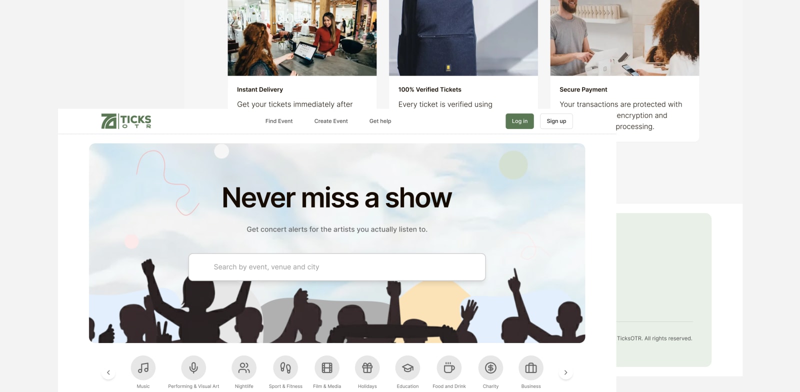 TicksOTR event discovery homepage