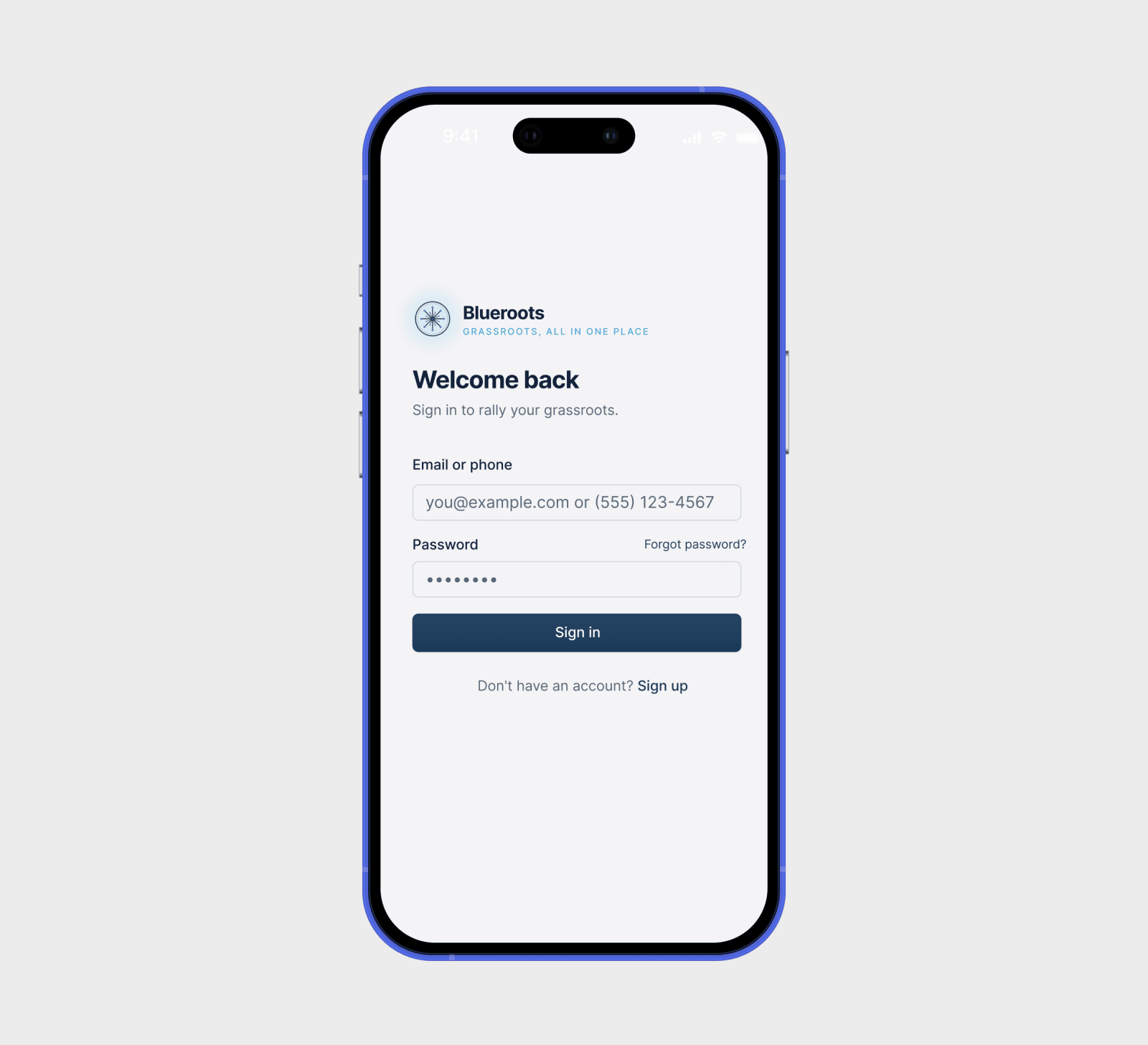 BlueRoots mobile-responsive campaign management interface on tablet