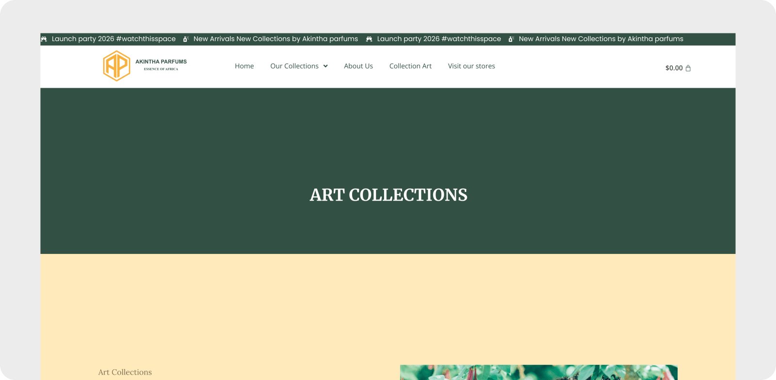 Akintha Parfums e-commerce storefront with product discovery and checkout flows