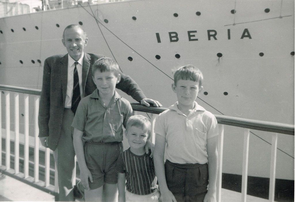 Dad, me, John and Alan (Mum was taking the photo) in front of S.S Iberia