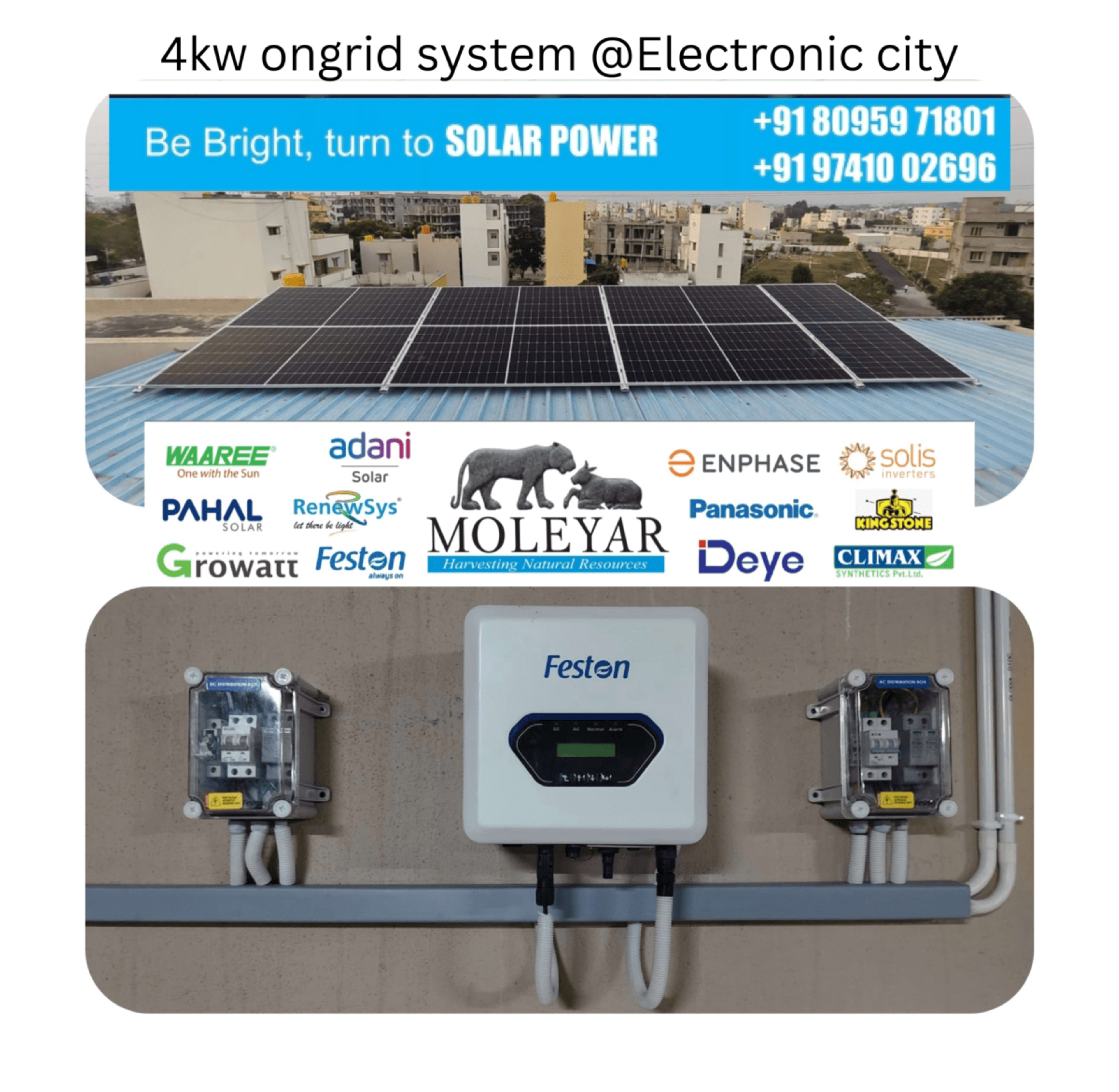4kW Residential Solar Installation with ₹78,000 subsidy under PM Surya Ghar Yojana at Electronic City, Bengaluru — installed by Moleyar Renewables