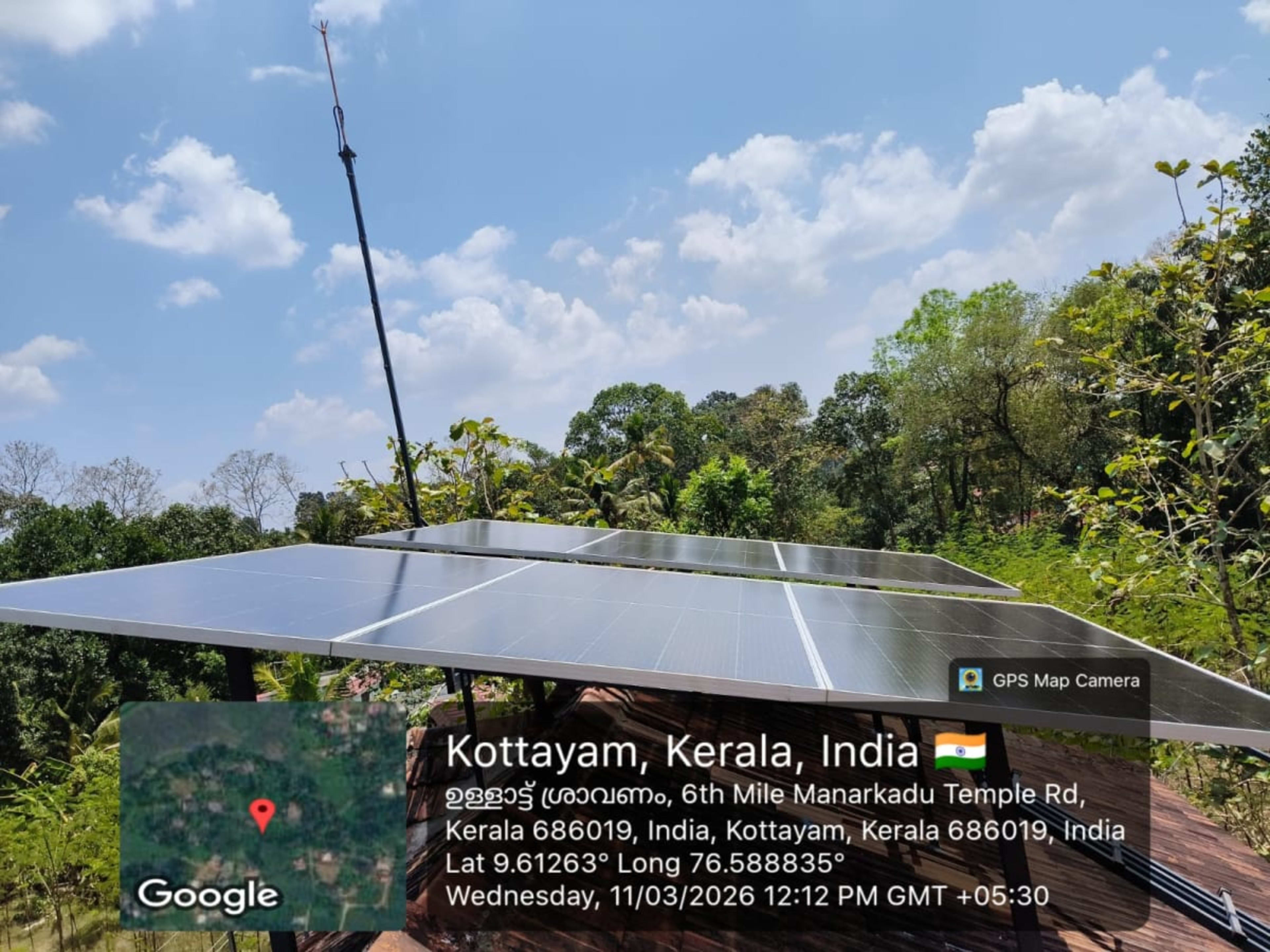 3kW Residential Solar Installation with ₹78,000 subsidy under PM Surya Ghar Yojana at Kottayam — installed by Sulabha green energy solutions