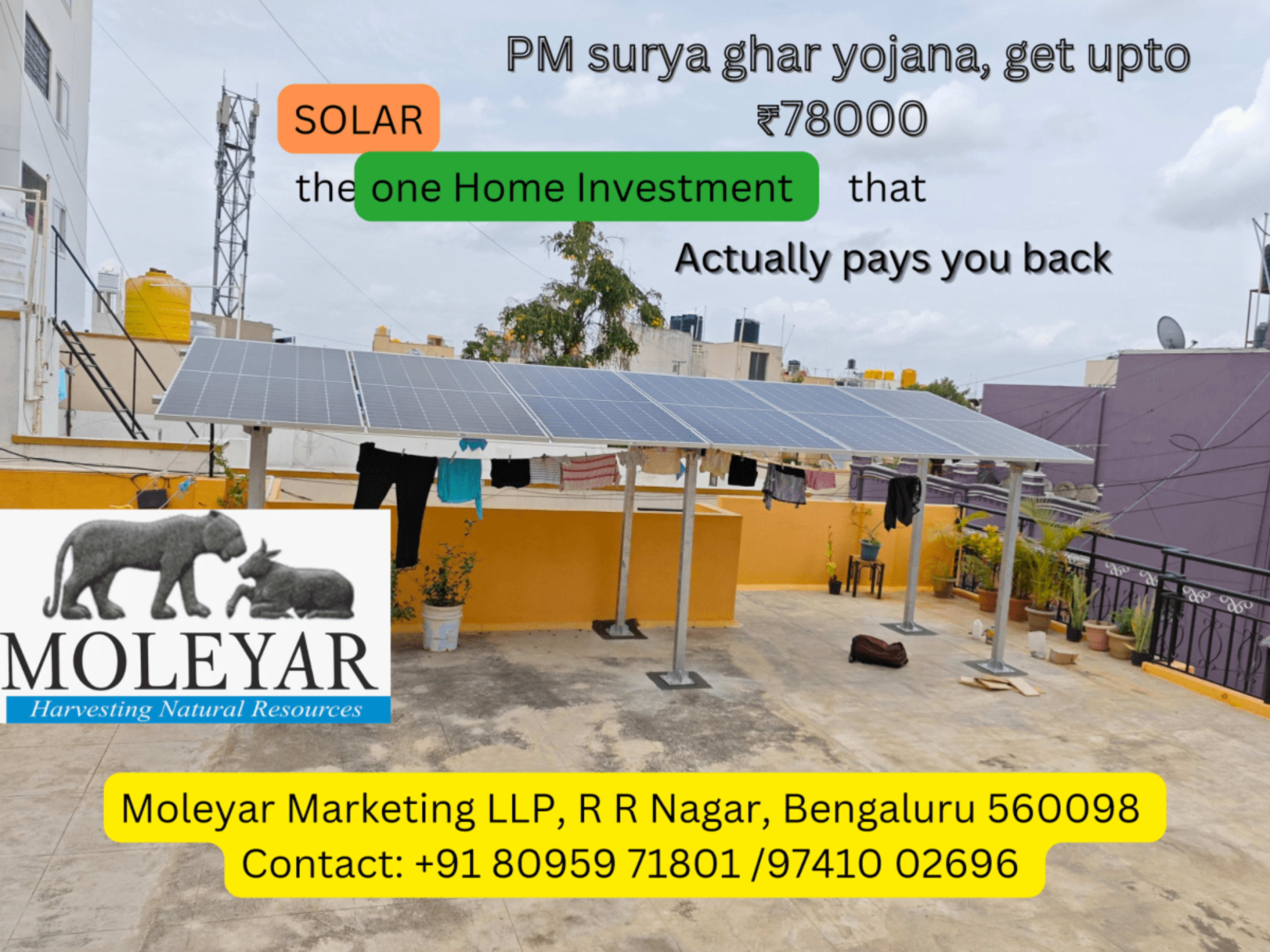 3.5kW Residential Solar Installation with ₹78000 subsidy under PM Surya Ghar Yojana at Ramamurthy nagar, Bangalore — installed by Moleyar Renewables
