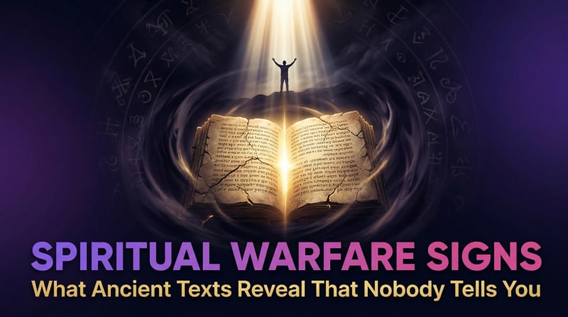 Mystical ancient manuscript with glowing symbols — revealing hidden signs of spiritual warfare documented across centuries