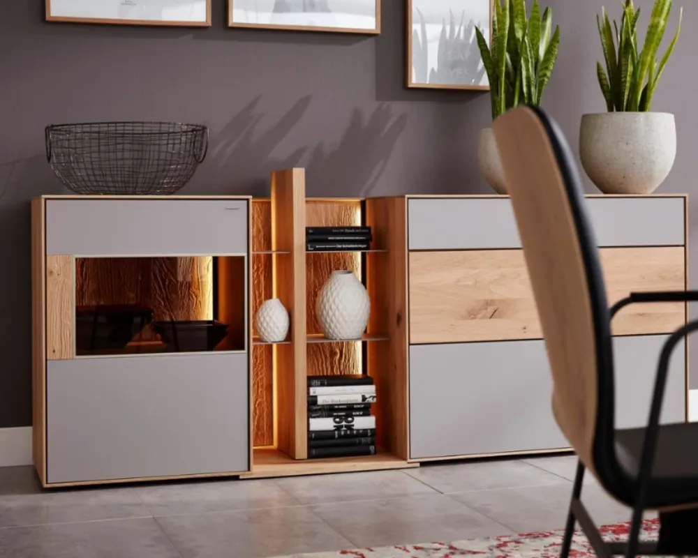 Interliving Sekretär mit Regal und Kommode Holz-Schreibtisch mit offener Regalfläche und geschlossener Aufbewahrung in Büroecke